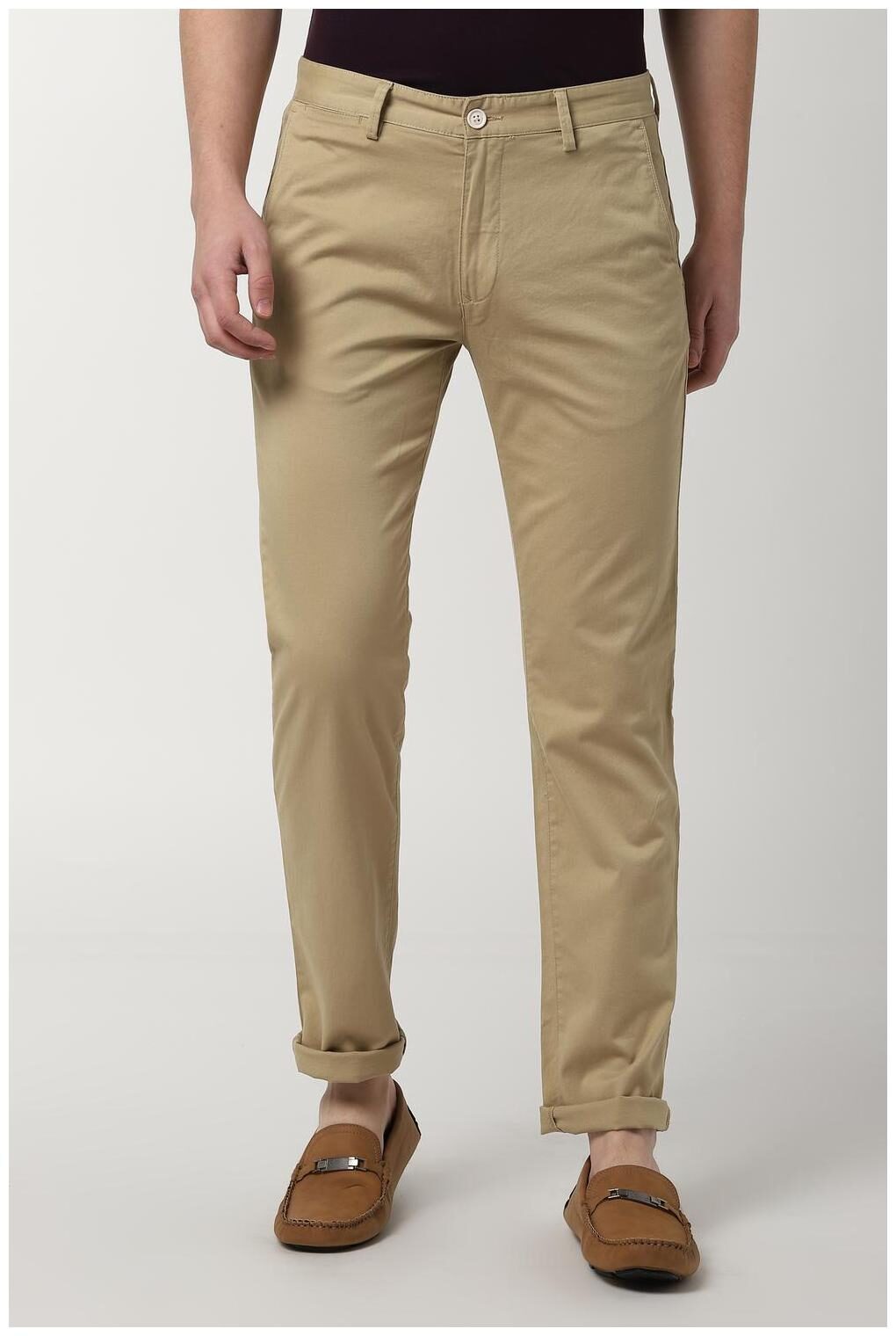 

Peter England Men Beige Solid Slim fit Regular trousers