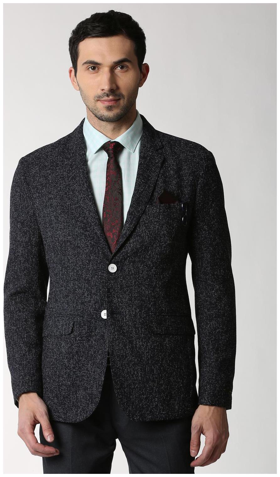 

Peter England Men Black Textured Slim fit Single Breasted Blazer