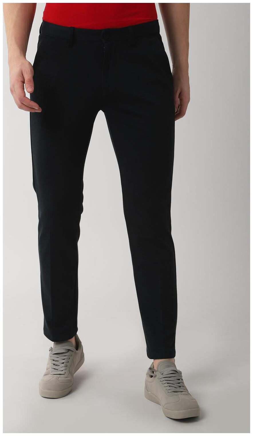 

Peter England Men Black Solid Skinny fit Regular trousers