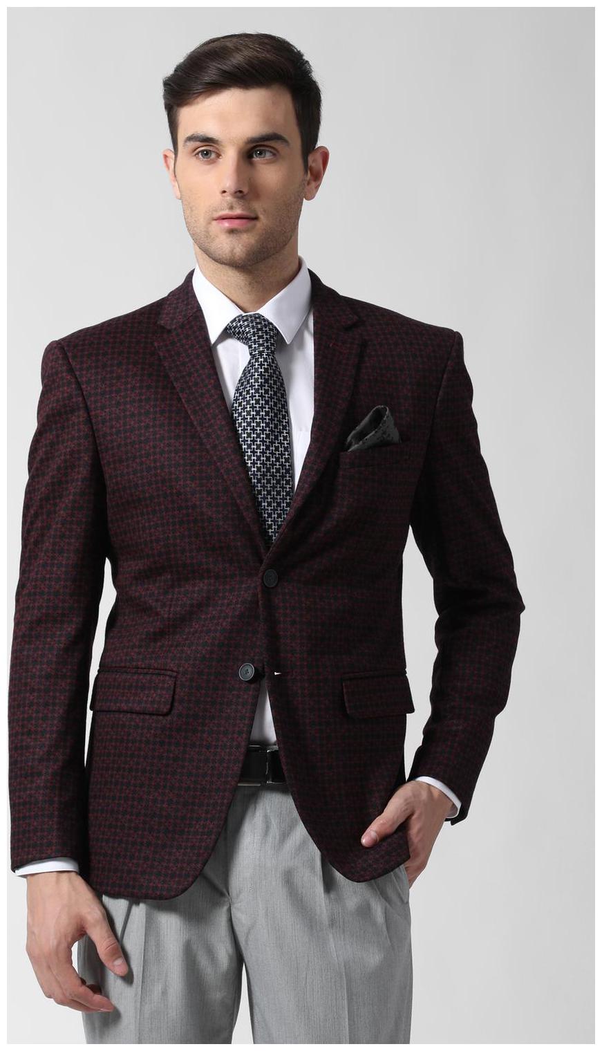 

Peter England Men Maroon Textured Slim fit Single Breasted Blazer