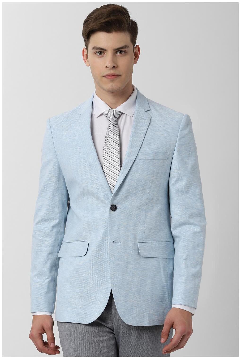 

Peter England Men Blue Textured Slim fit Single Breasted Blazer