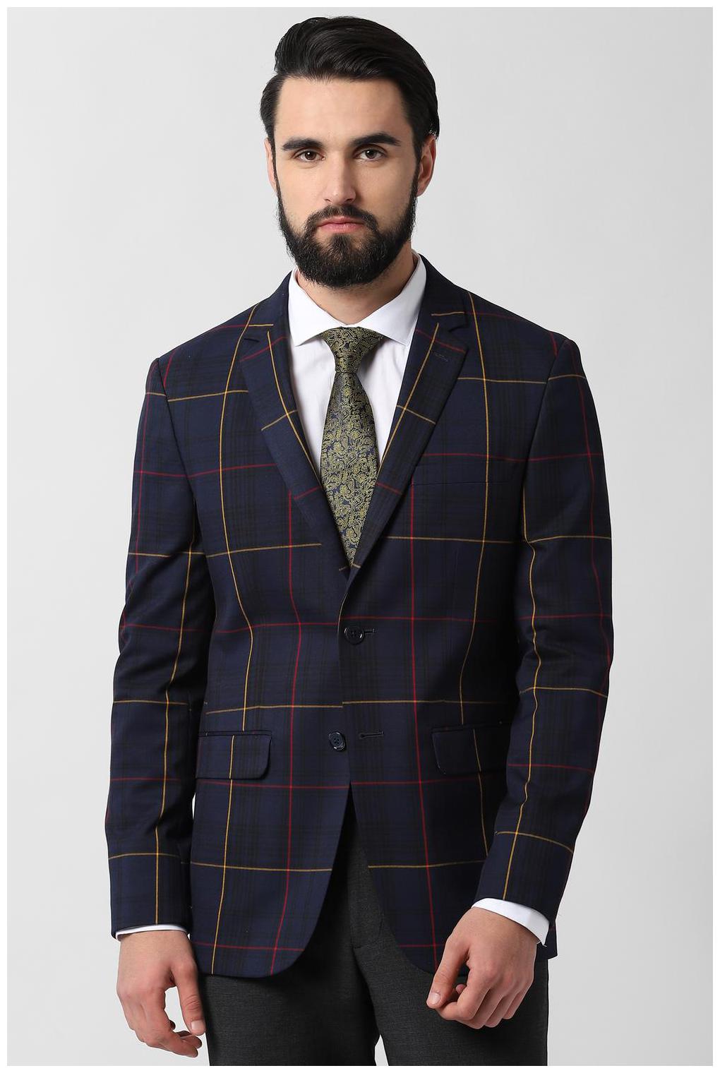 

Peter England Men Blue Checked Slim fit Single Breasted Blazer