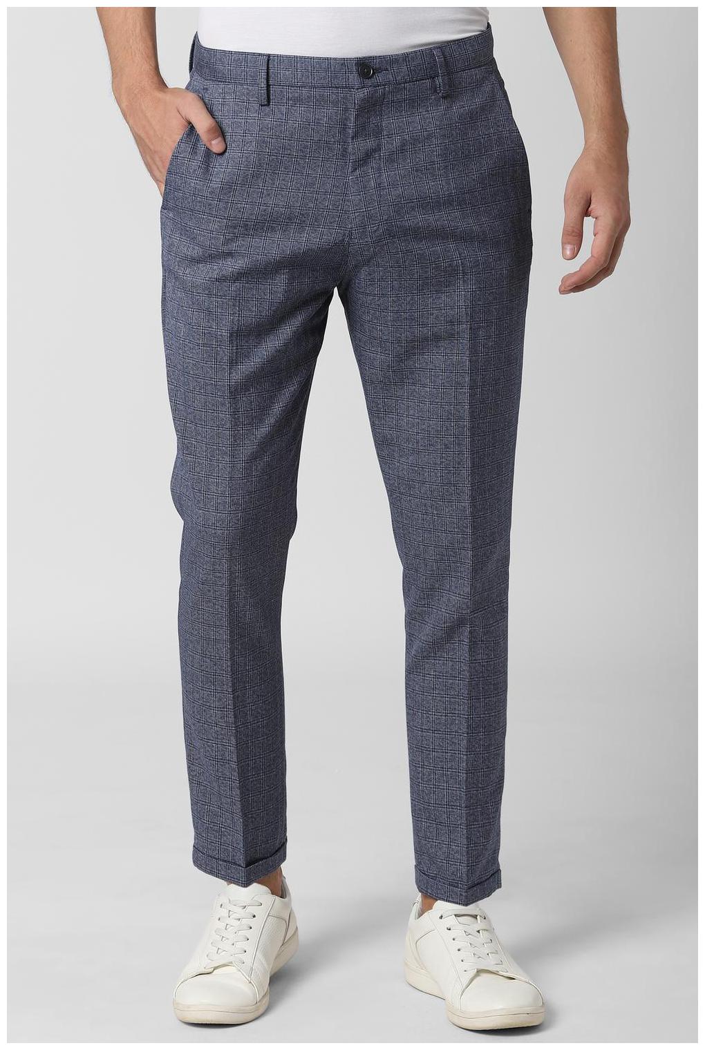 

Peter England Men Blue Checked Tapered fit Regular trousers