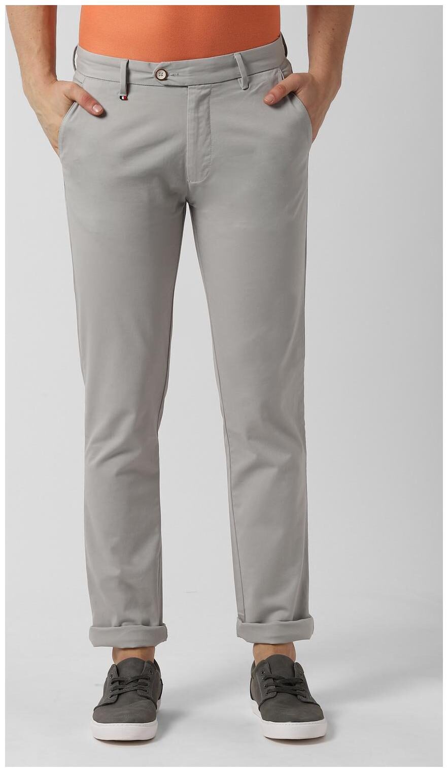 

Peter England Men Grey Solid Slim fit Regular trousers
