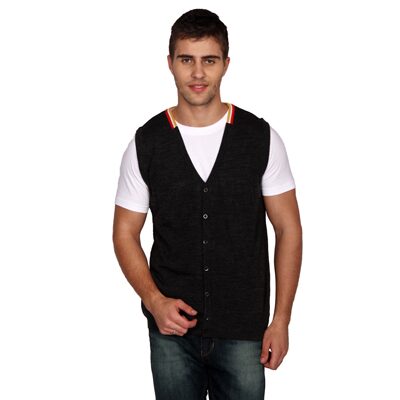 

Peter England Men Grey V neck Front-open sweater
