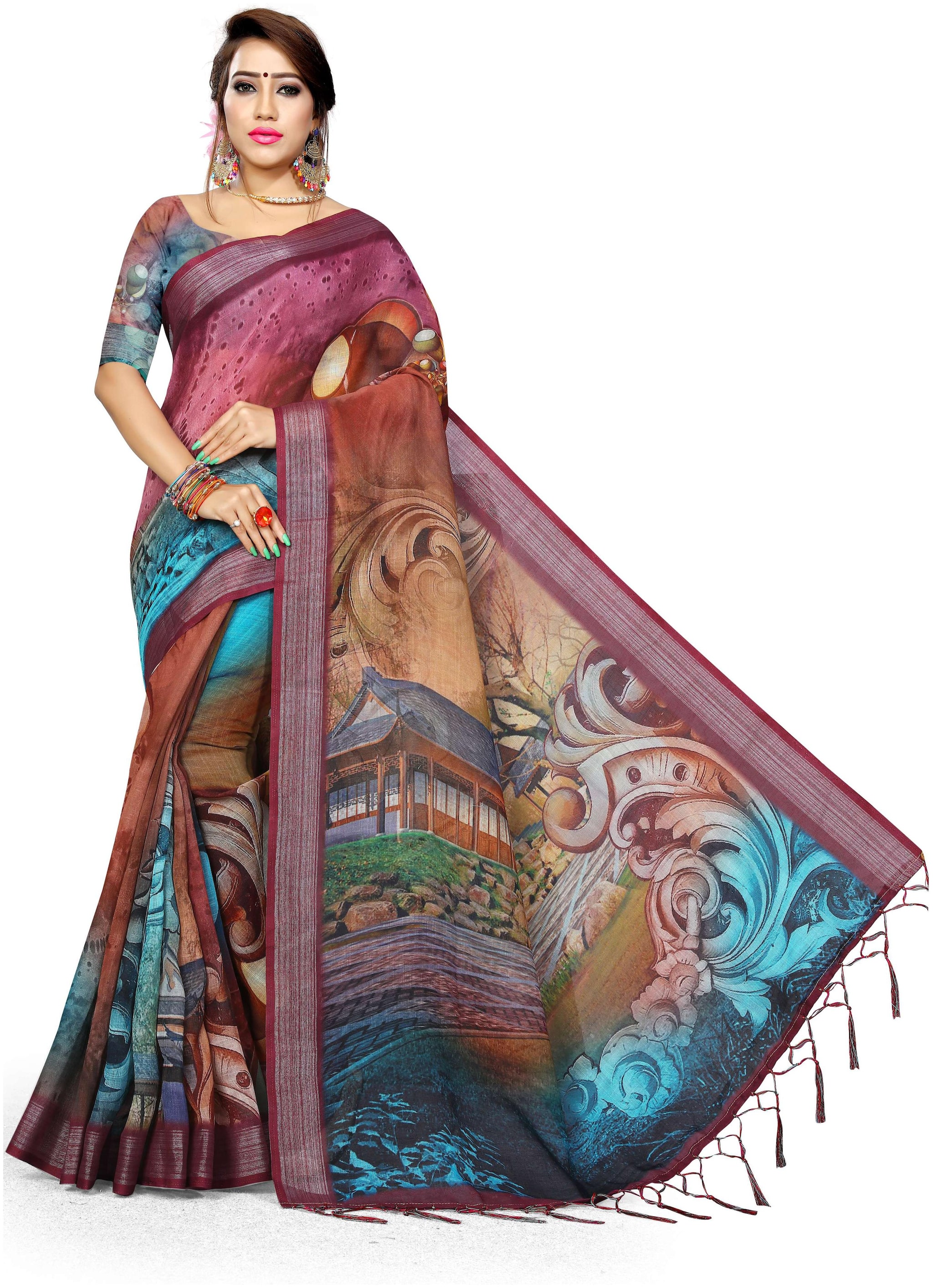 

Pezira Linen Printed Multi Saree
