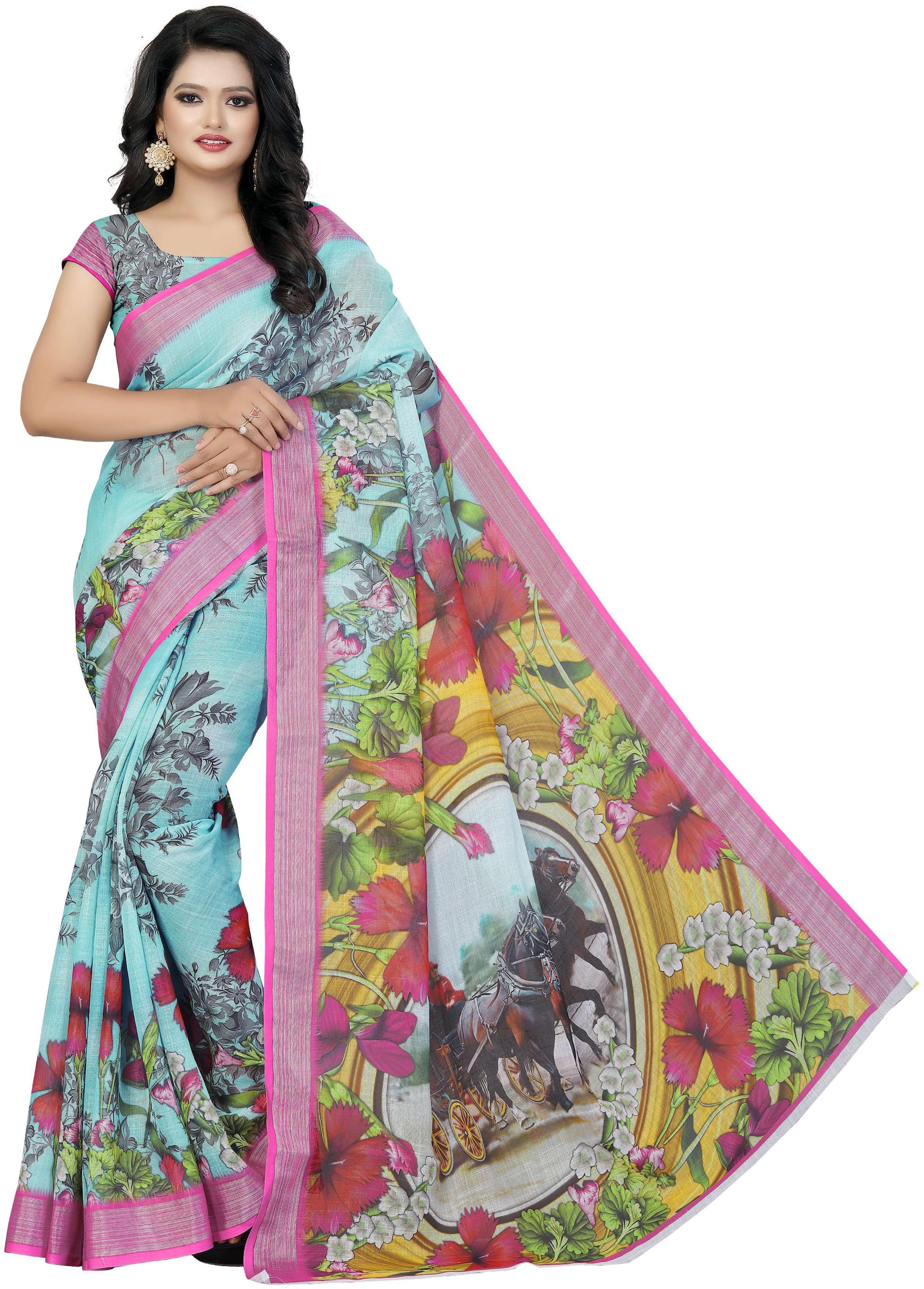 

Pezira Linen Mangalgiri Saree Multi