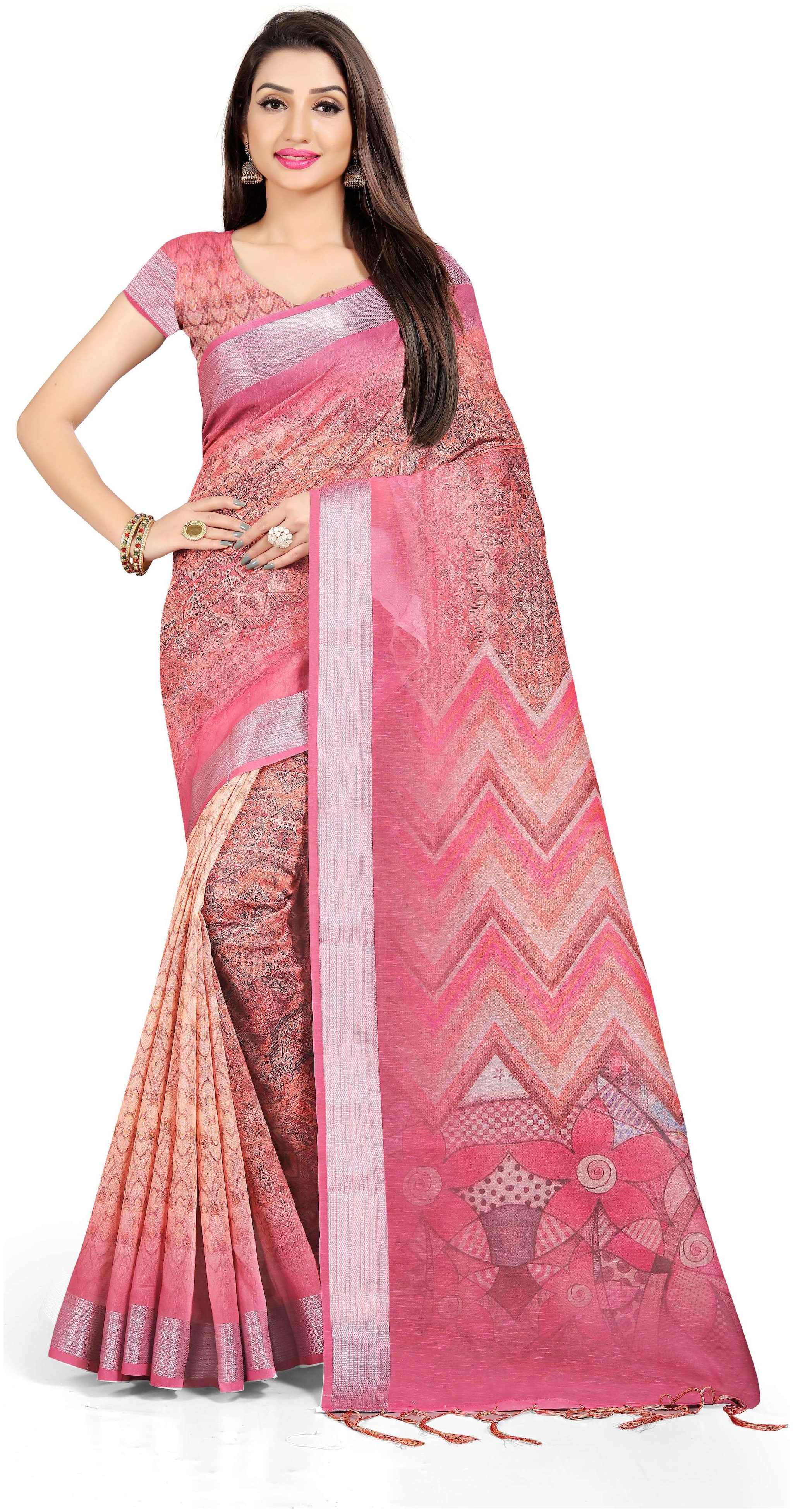 

Pezira Linen Casual Designer Saree Pink