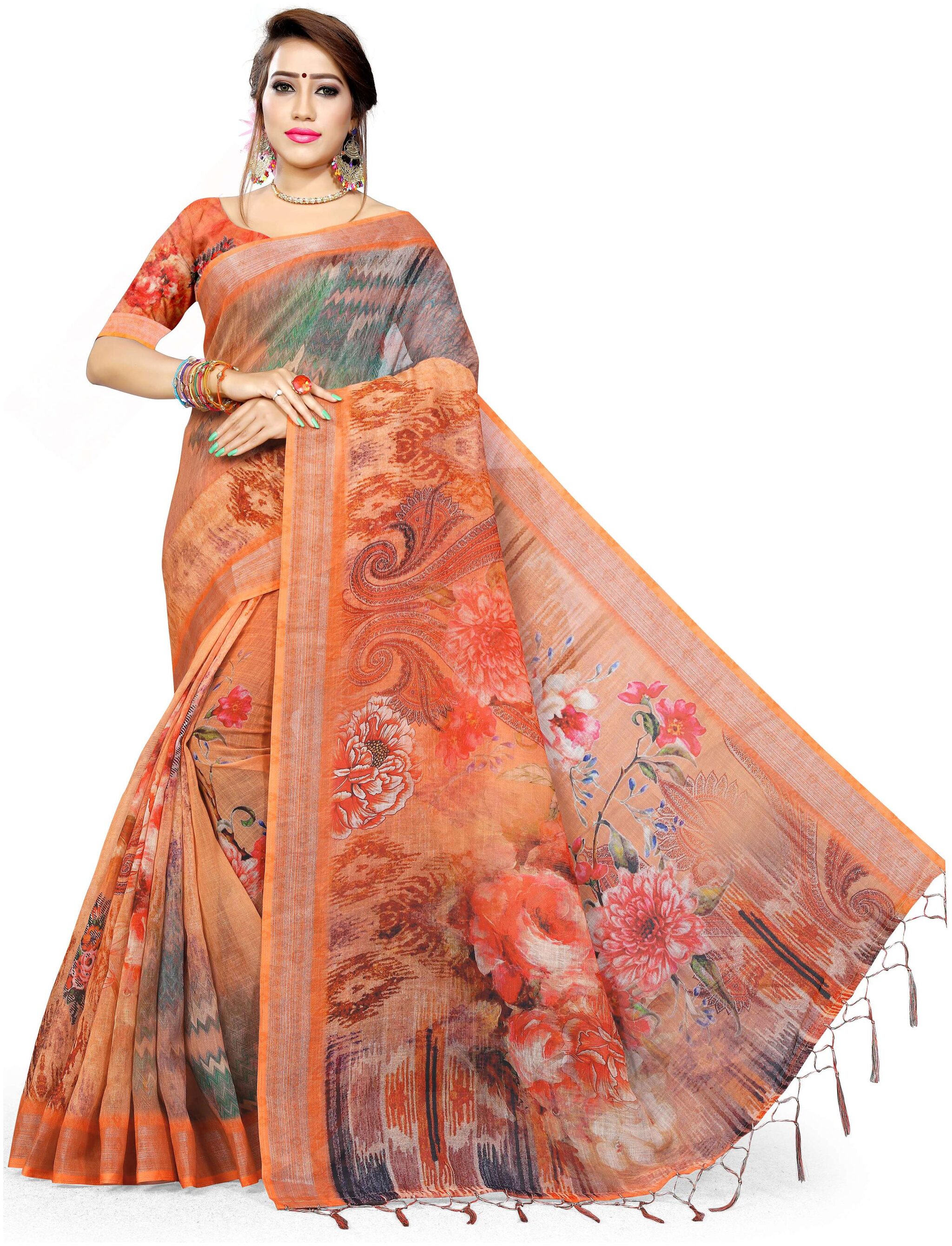 

Pezira Linen Floral Multi Saree