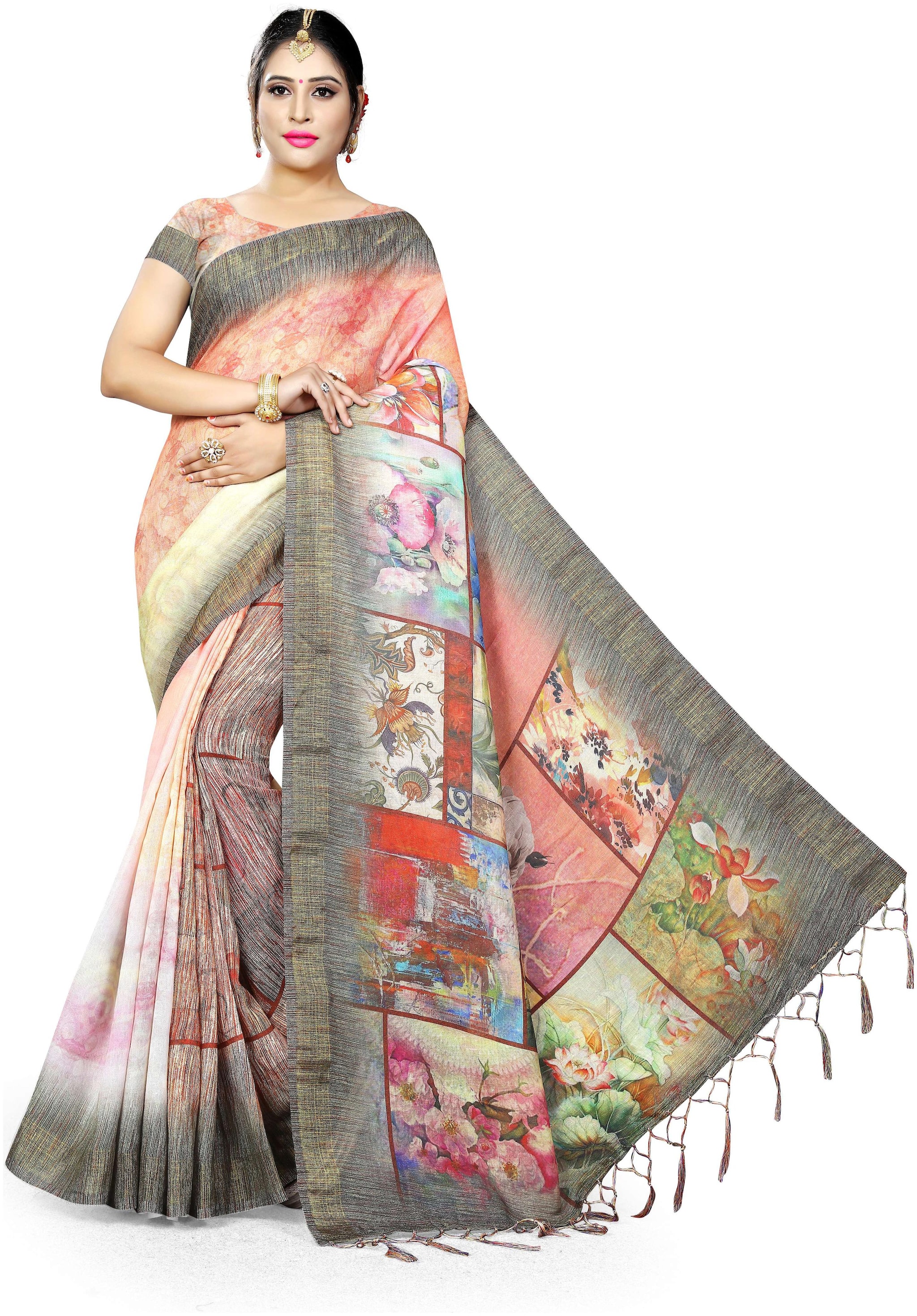 

Pezira Linen Printed Multi Saree