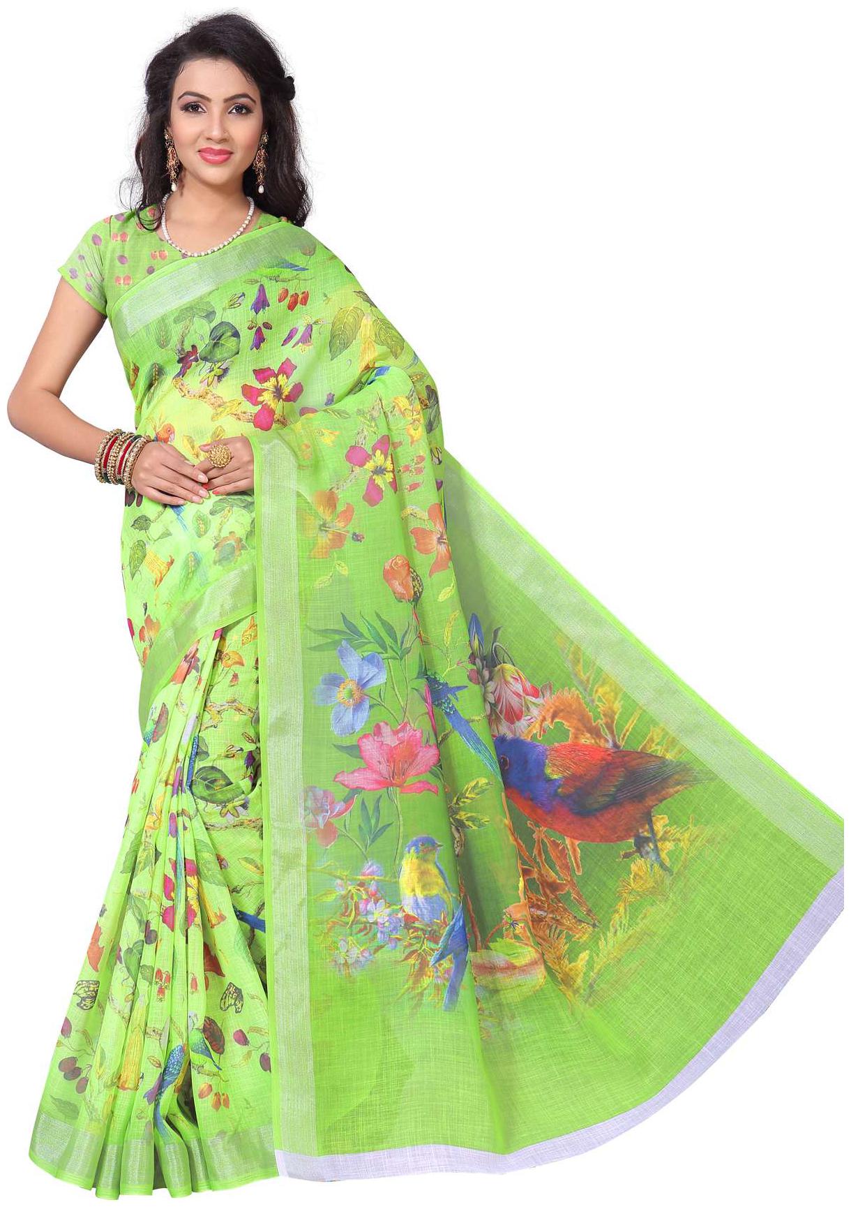 

Pezira Linen Mangalgiri Saree Green