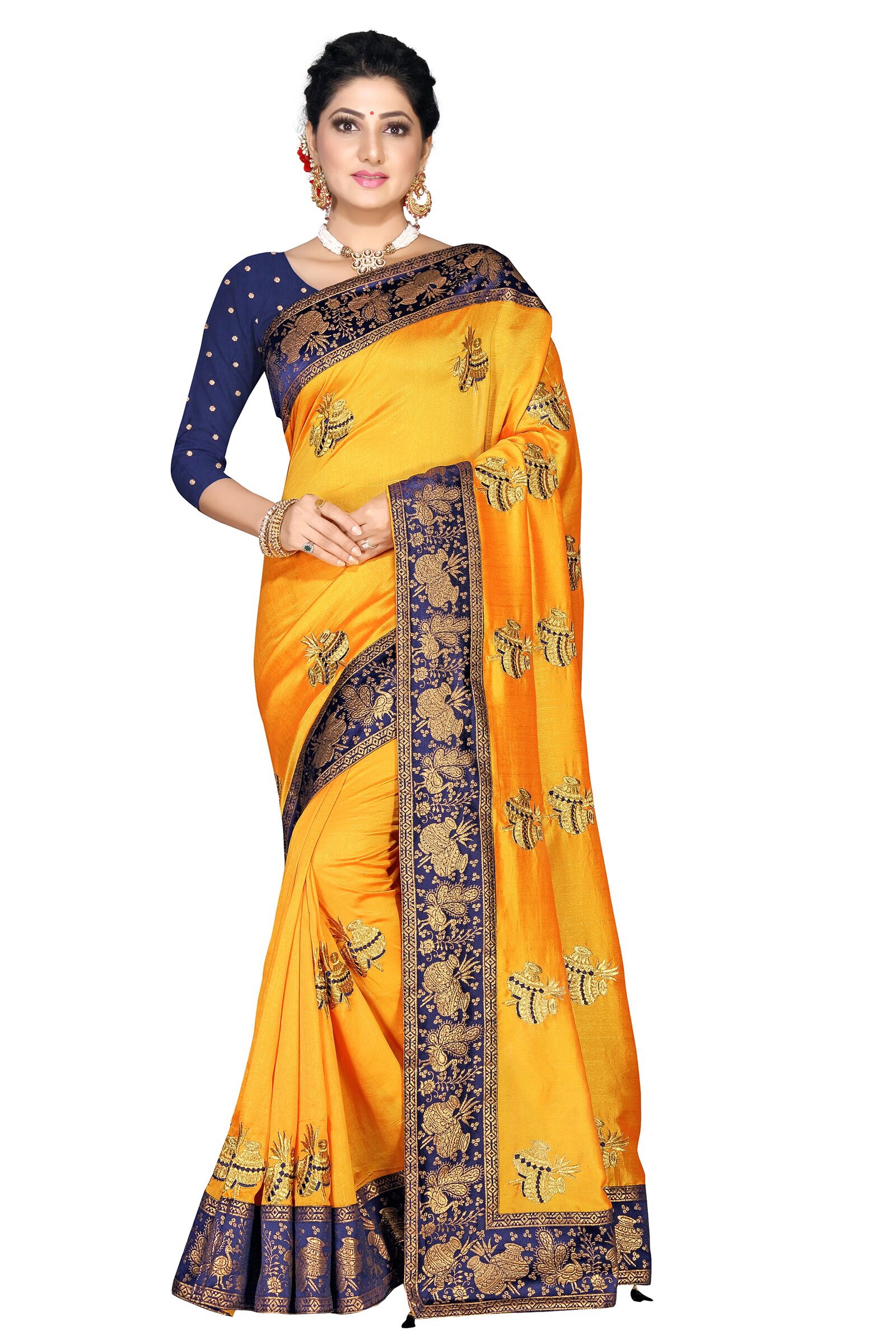 

Pezira Silk Embroidered Yellow Color Saree with Blouse