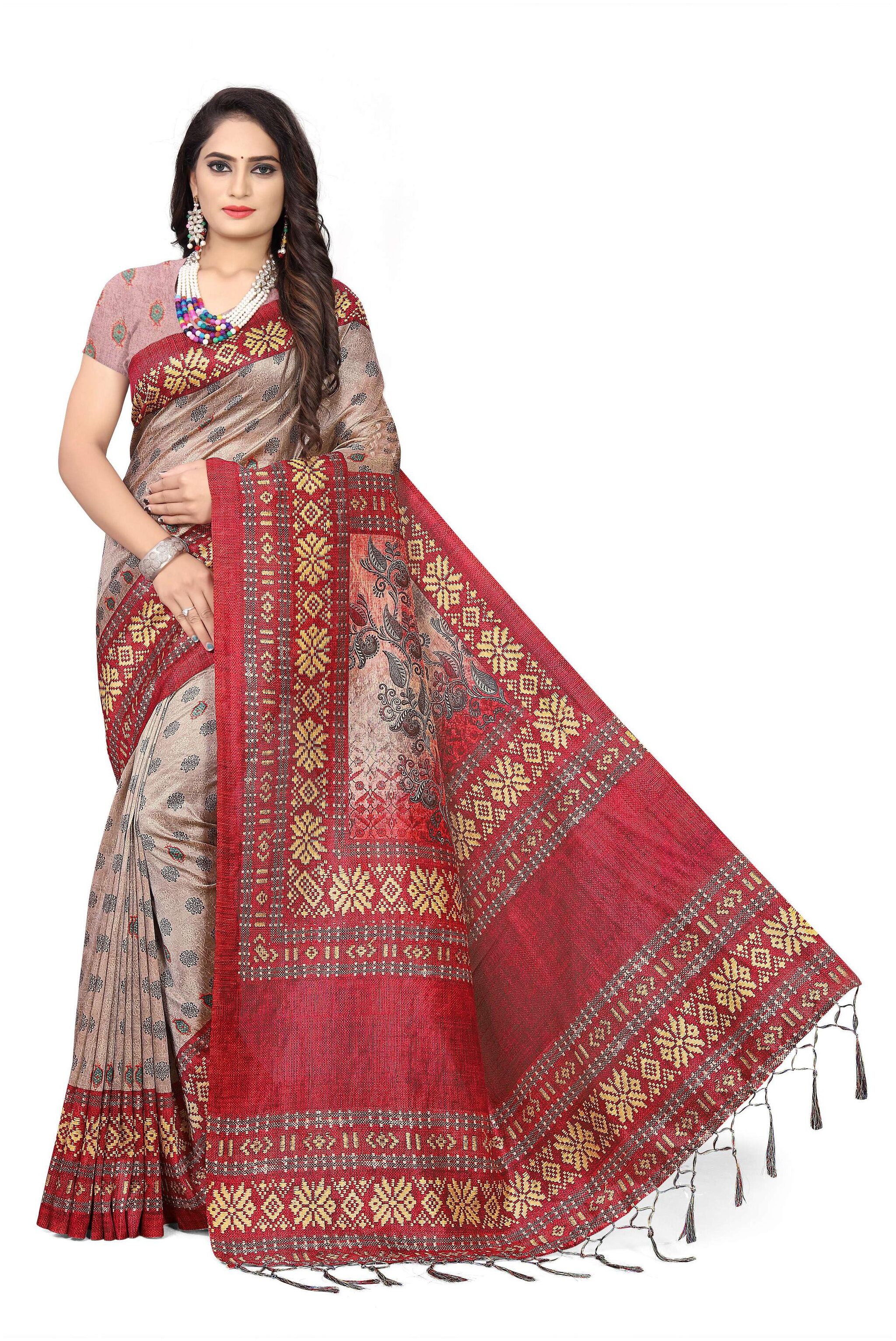 

Pezira Silk Printed Maroon Saree