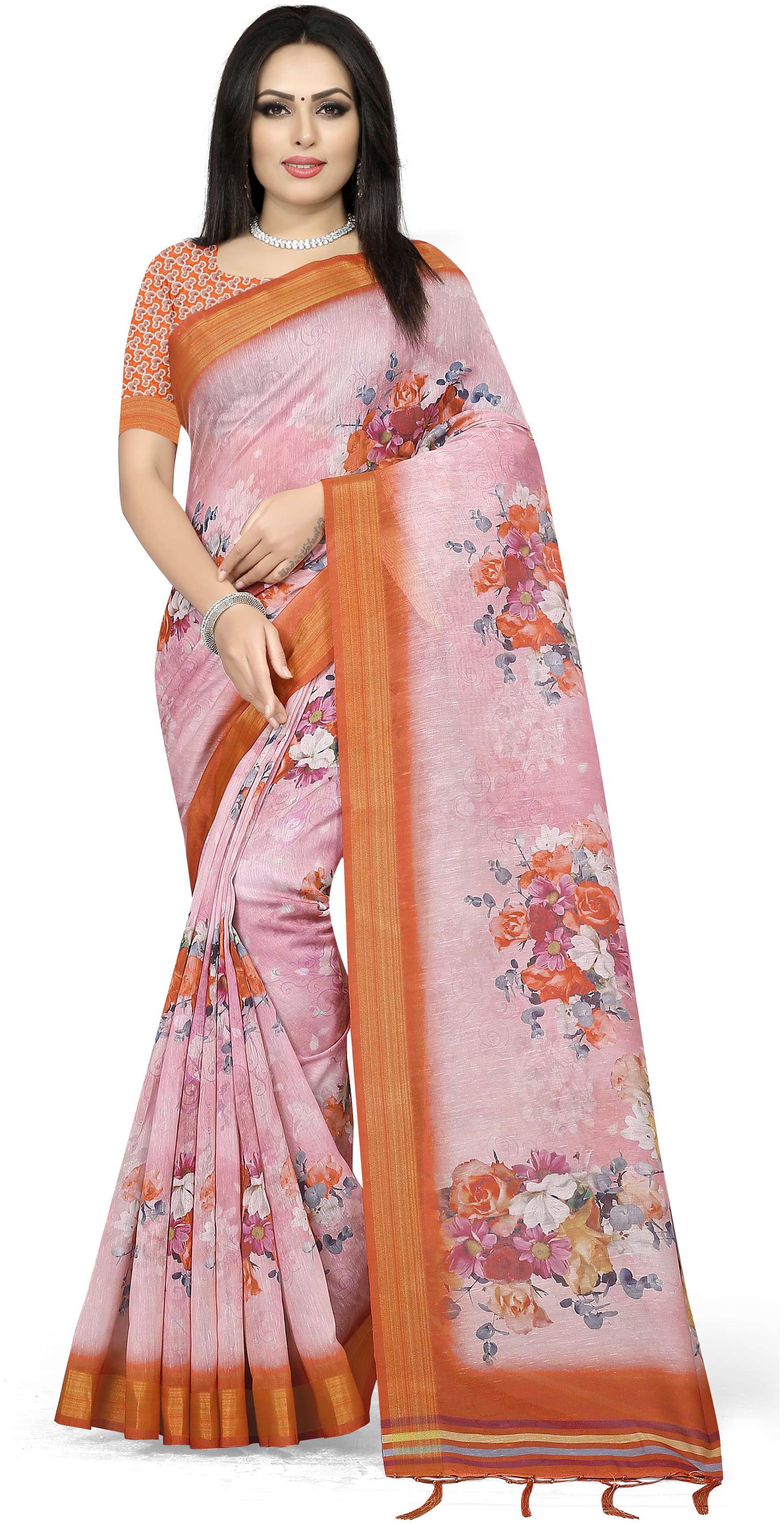 

Pezira Maroon Floral Universal Designer Saree With Blouse With blouse