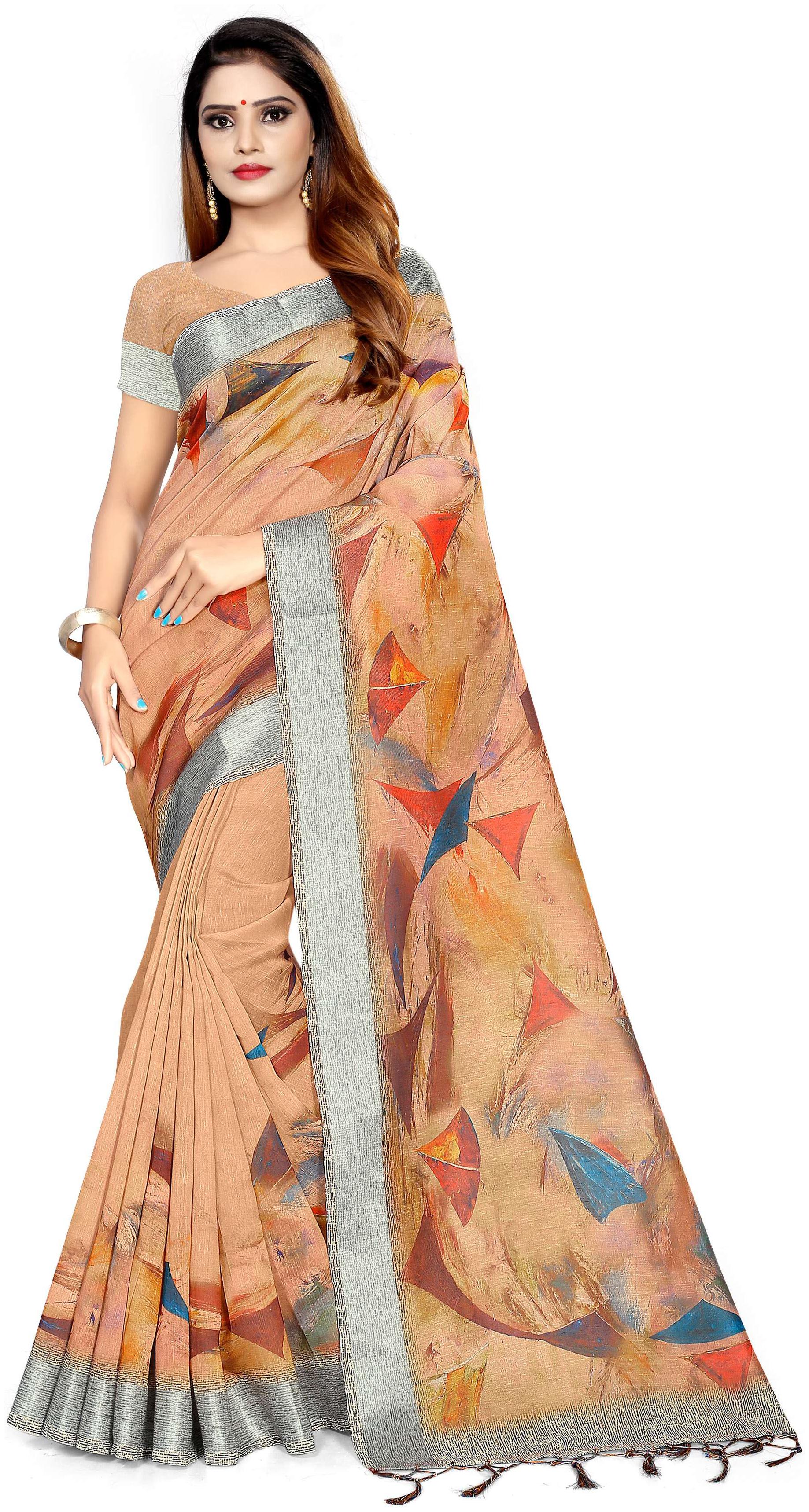 

Pezira WomenLinen Universal Saree With Blouse - Peach