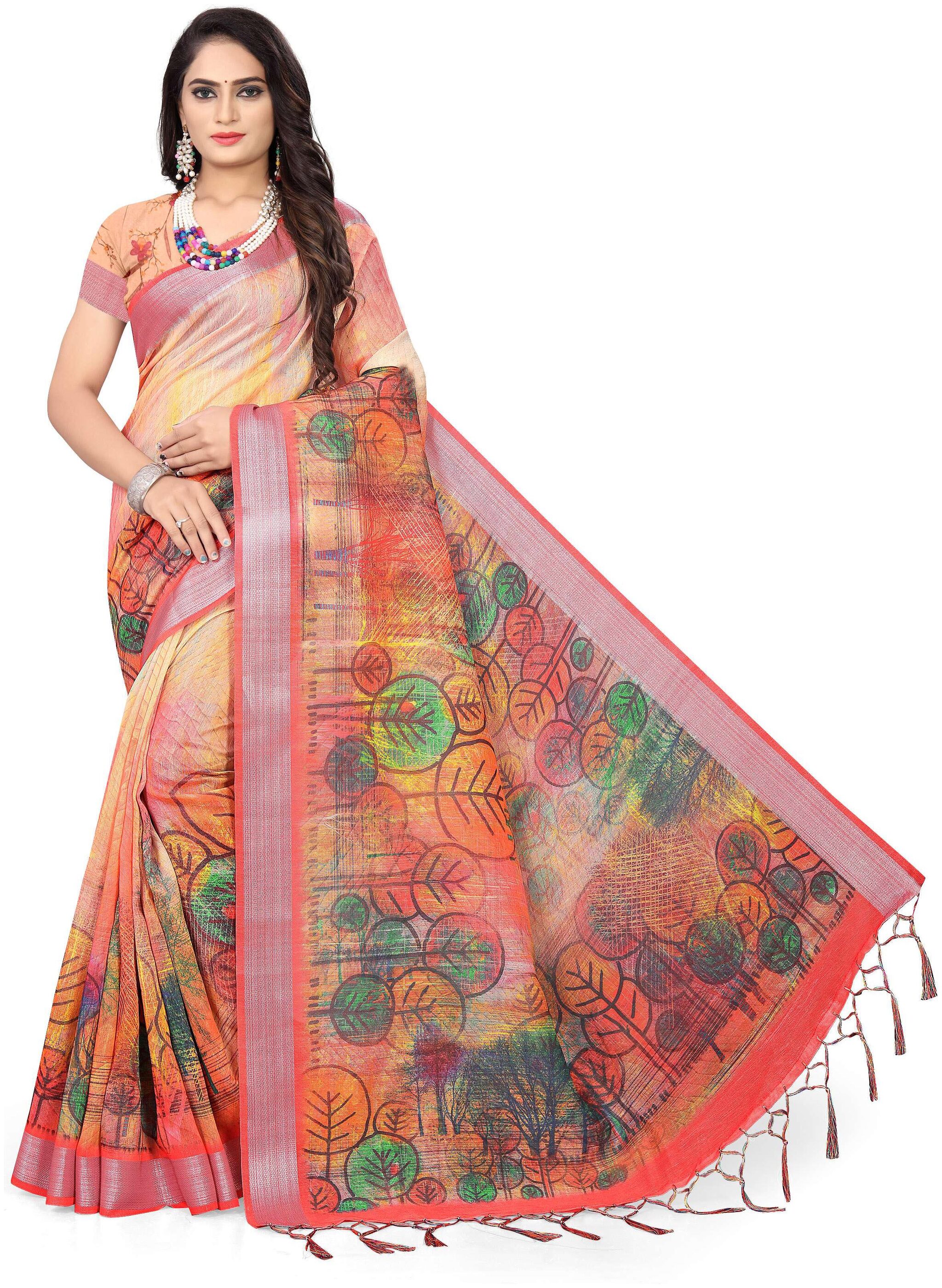 

Pezira WomenLinen Universal Saree With Blouse - Multi