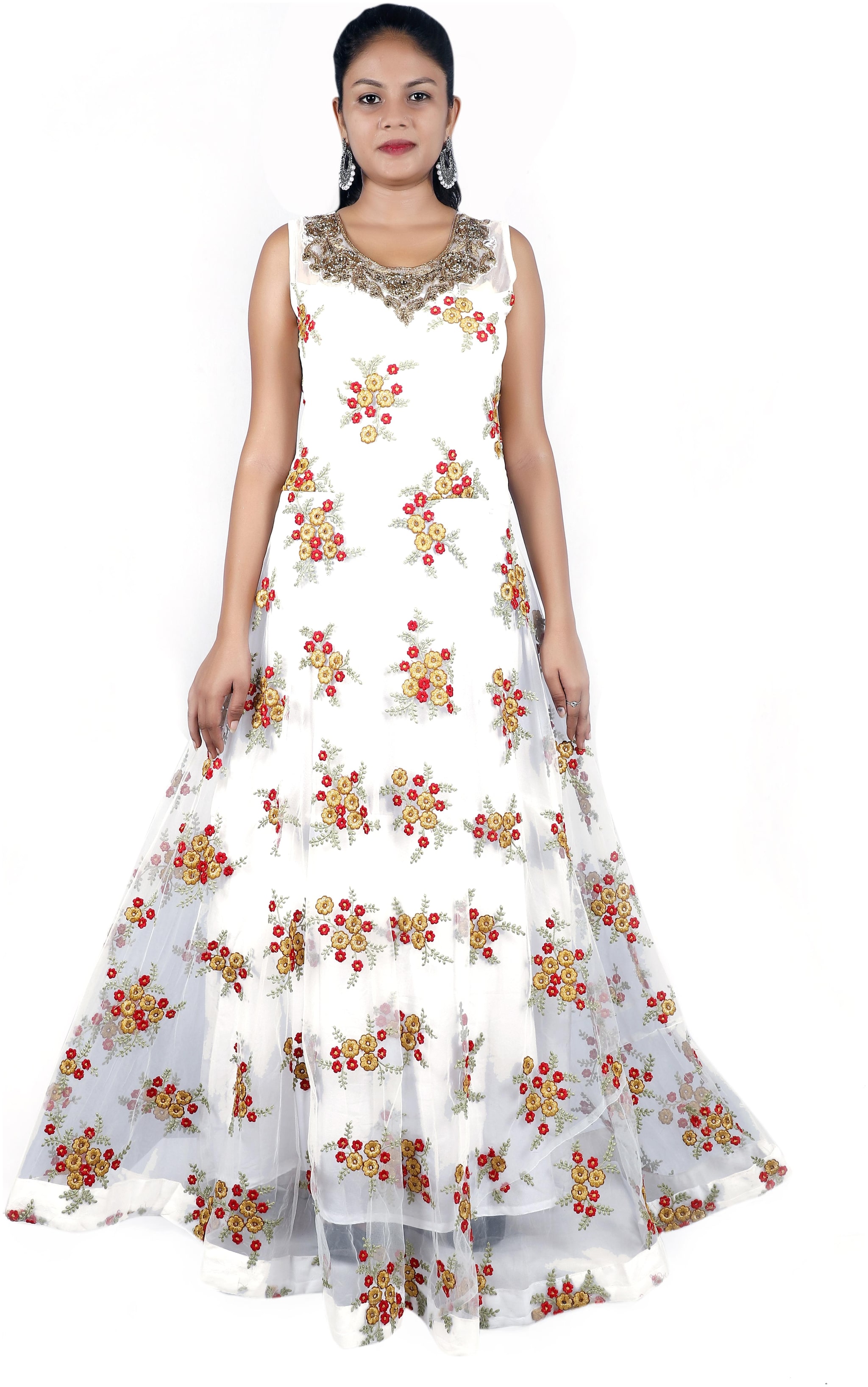 

PHB Wholesale Garments Net Regular fit Gown - White