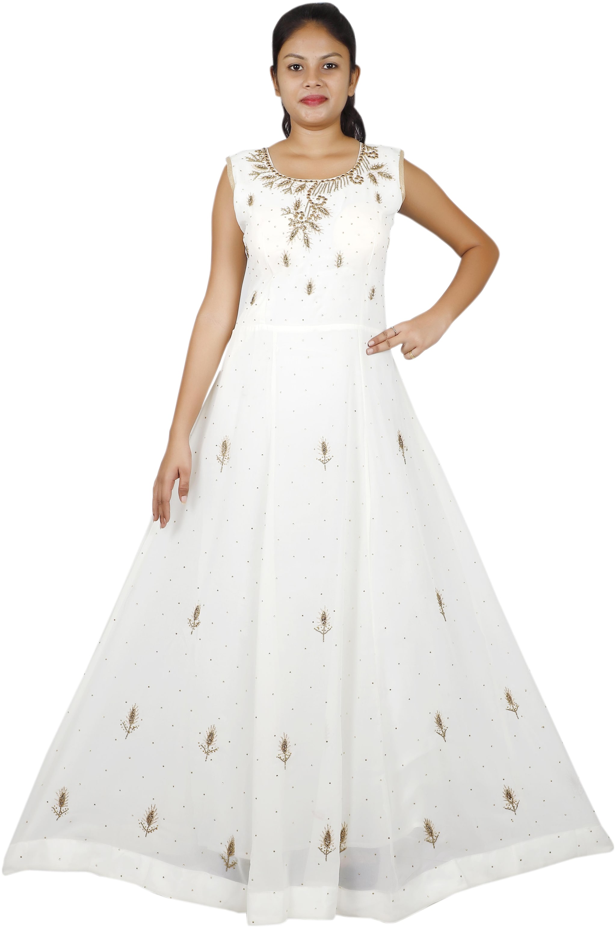 

PHB Wholesale Garments Net Regular fit Gown - White