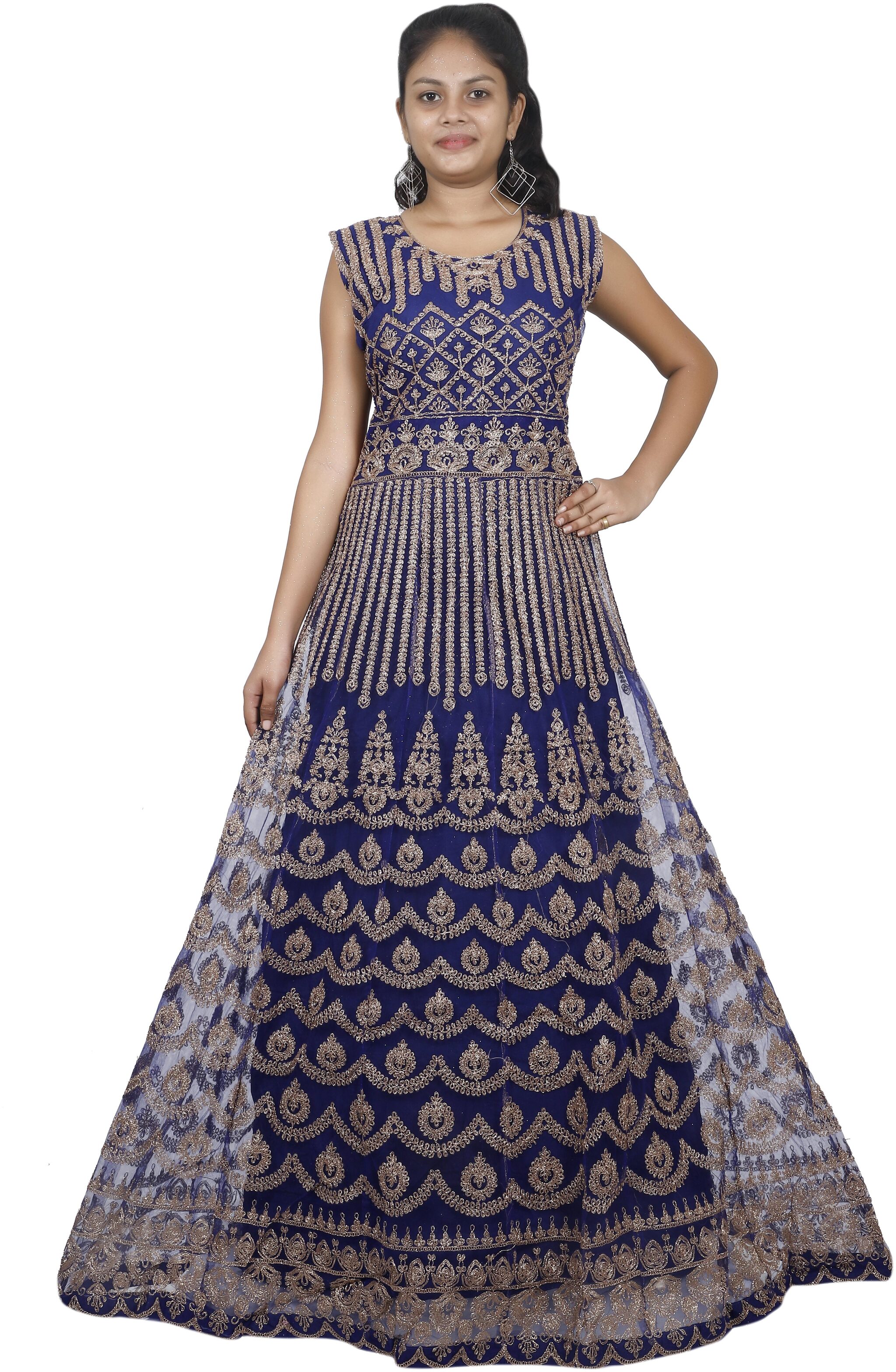 

PHB Wholesale Garments Net Regular fit Gown - Blue