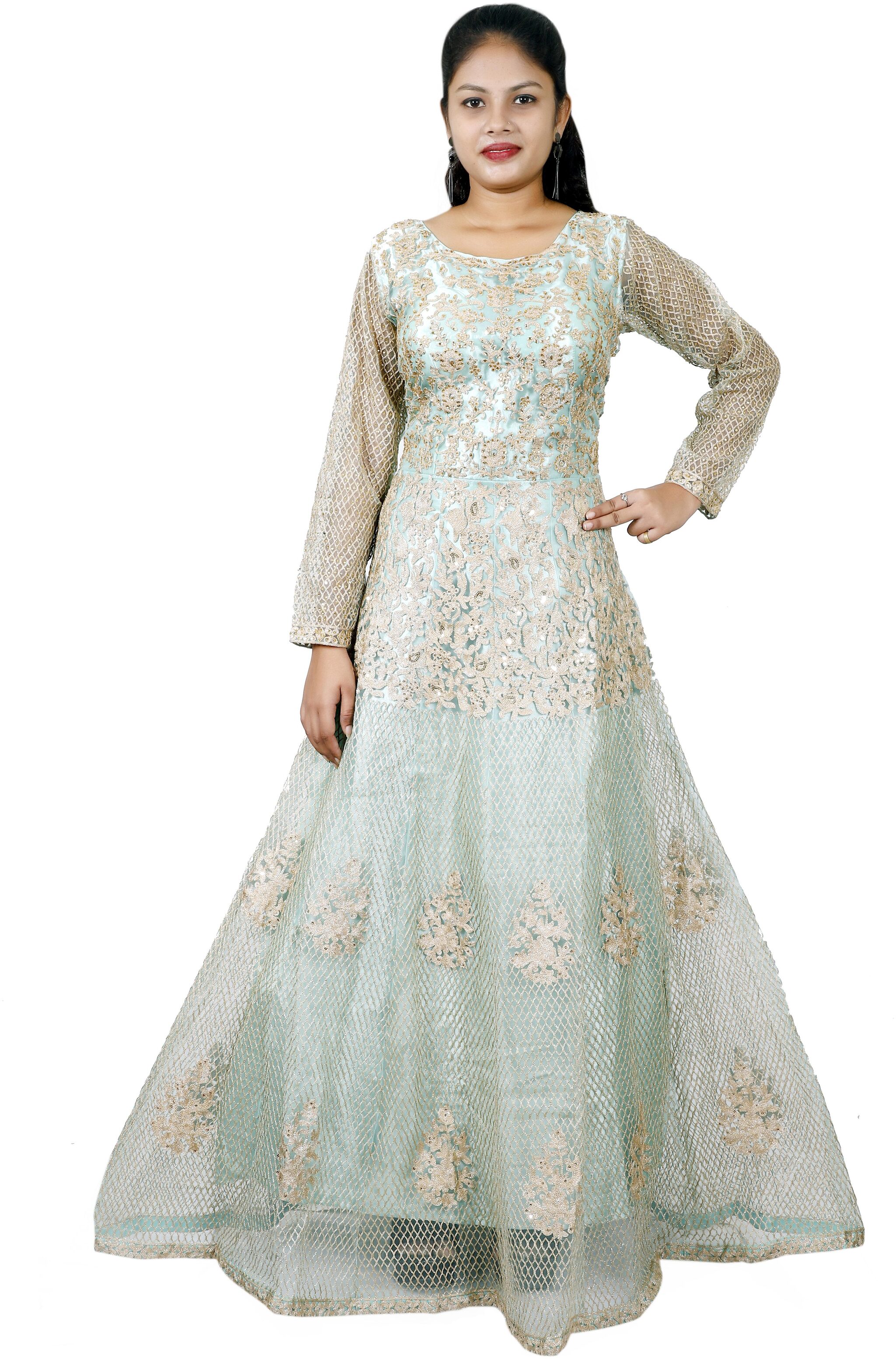 

PHB Wholesale Garments Net Regular fit Gown - Turquoise