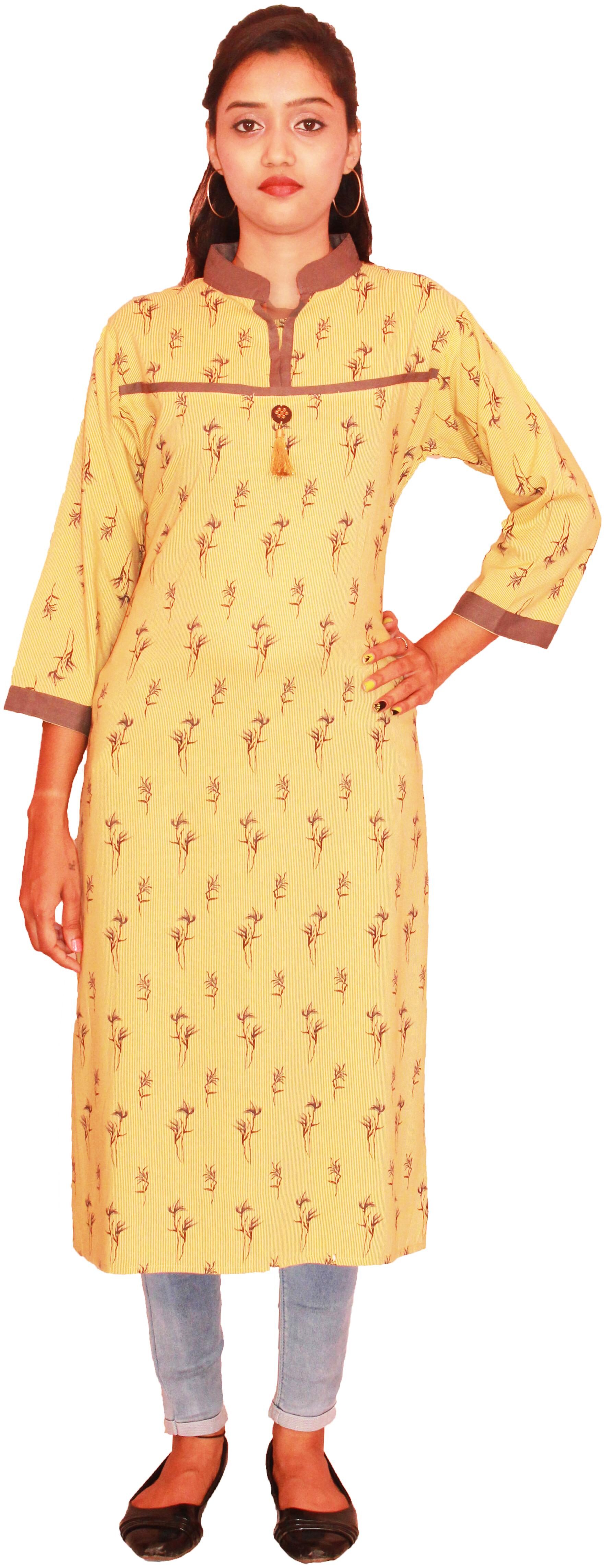 

PHB Wholesale Garments Women Yellow Printed Straight Kurti