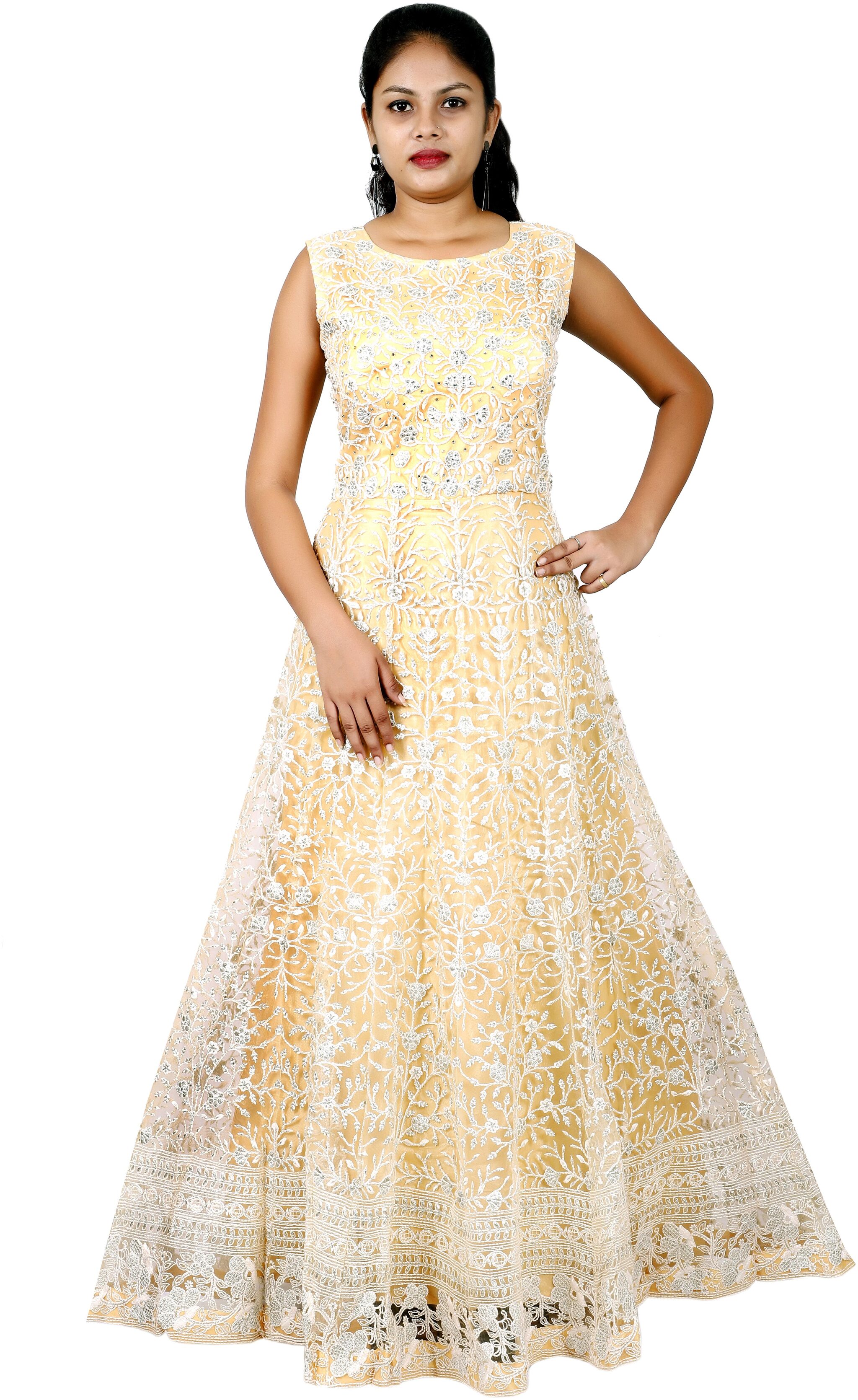 

PHB Wholesale Garments Net Regular fit Gown - Yellow