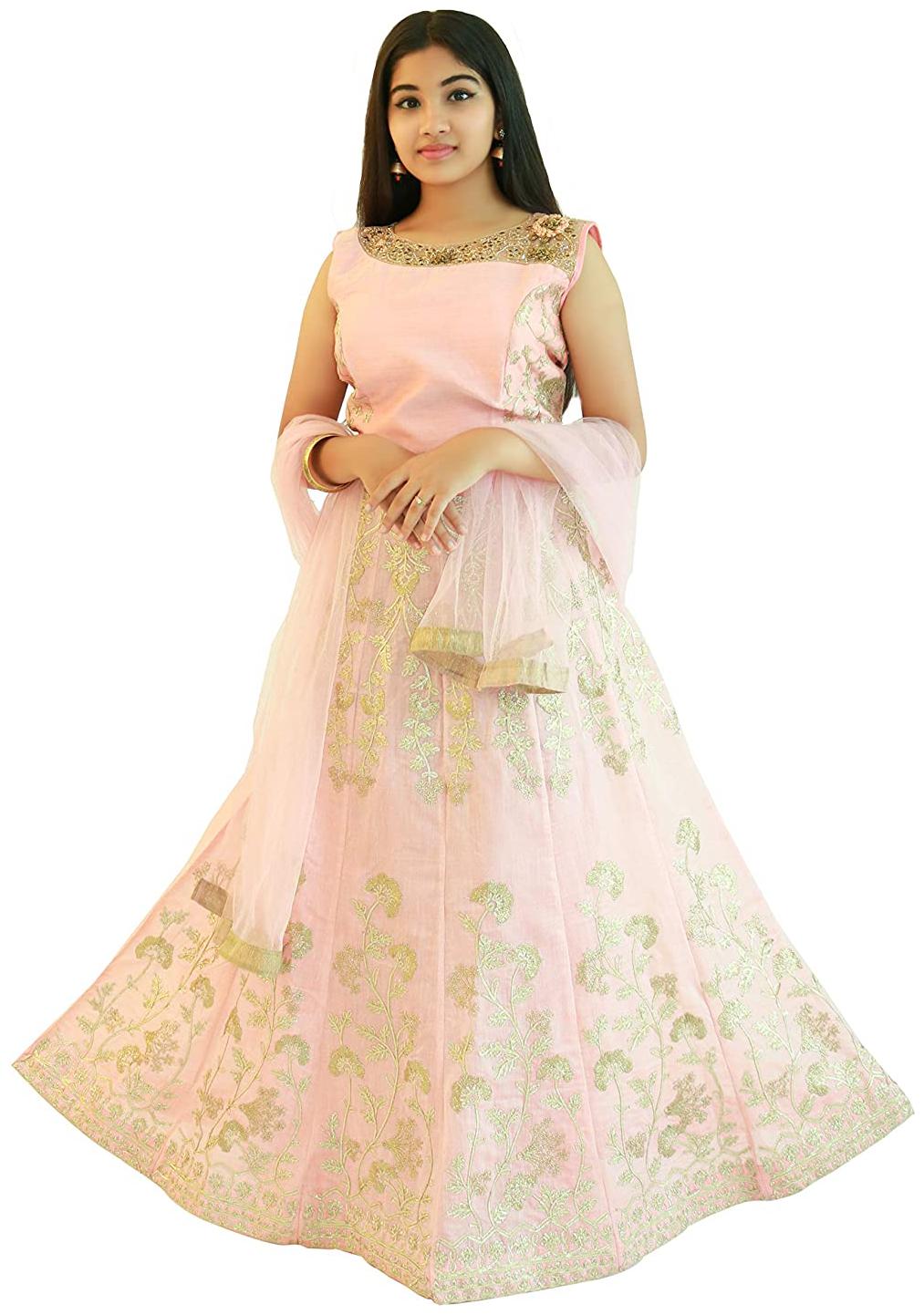 

PHB Wholesale Garments Silk Blend Round Neck Embroidered Pink Color Gown With Bottom Dupatta