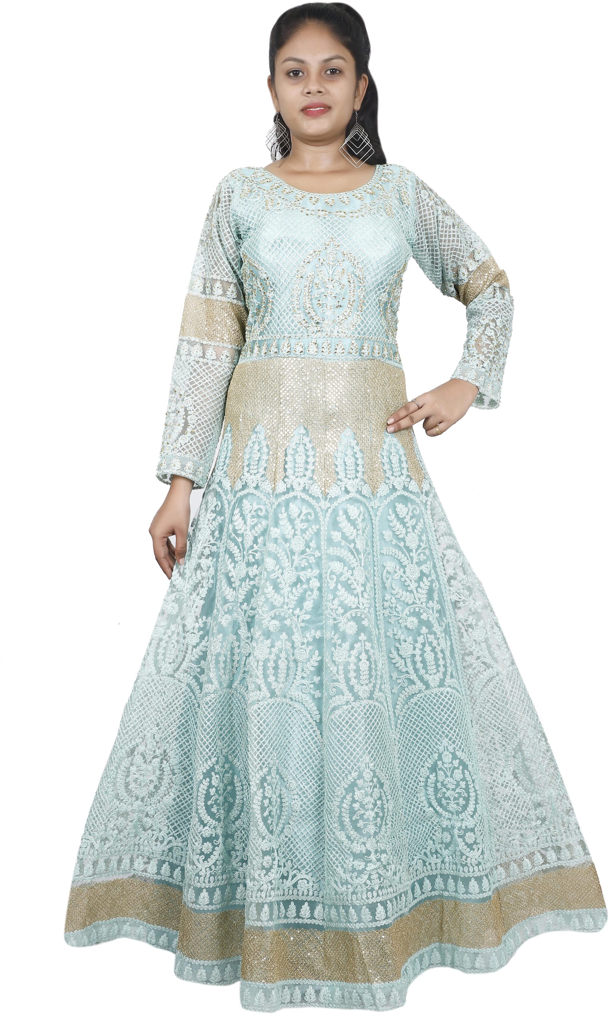 

PHB Wholesale Garments Net Regular fit Gown - Turquoise