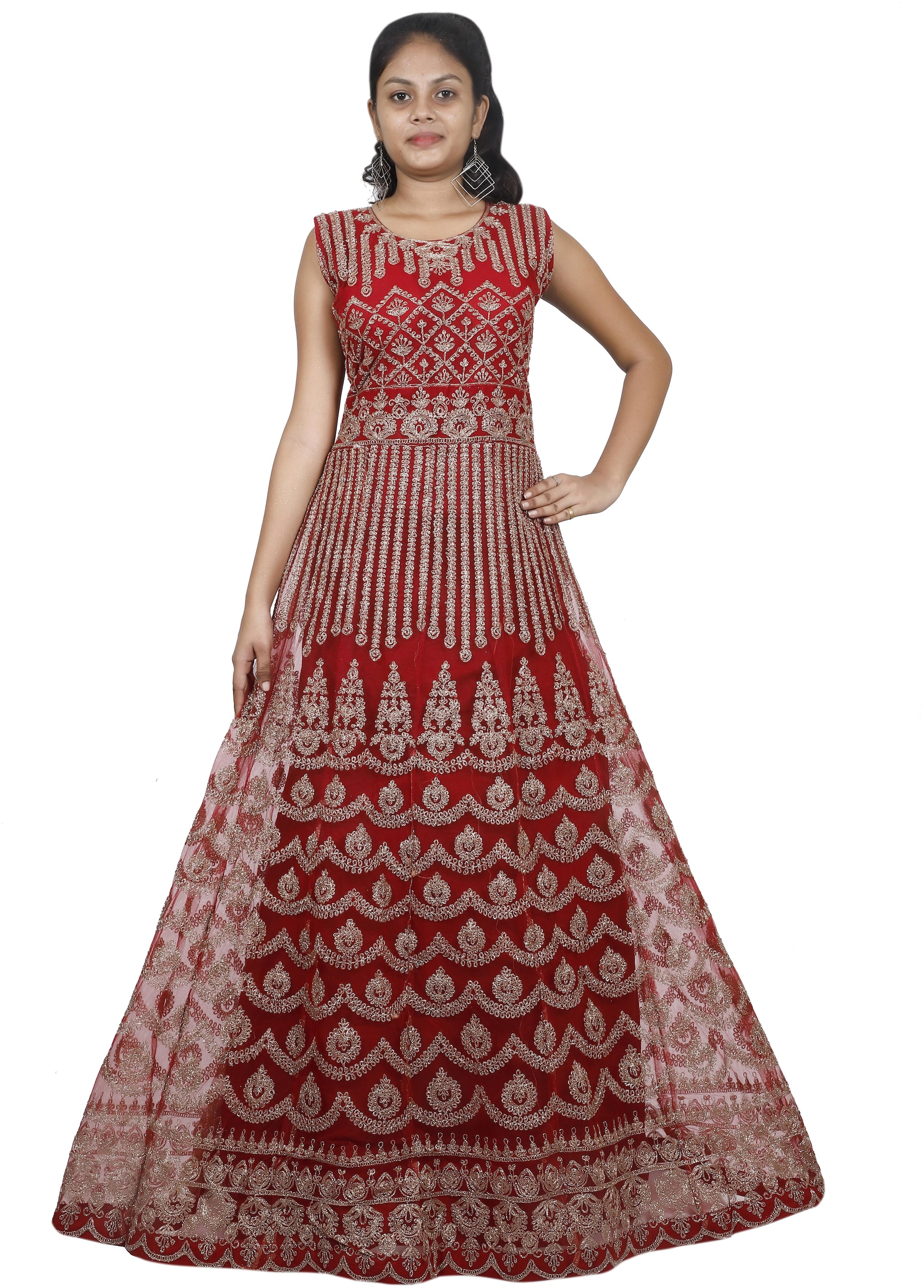 

PHB Wholesale Garments Net Regular fit Gown - Red