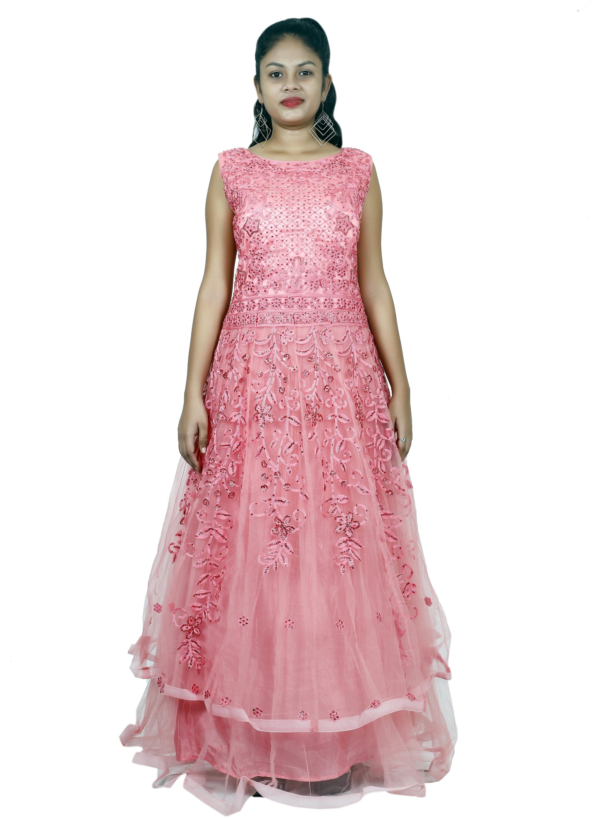 

PHB Wholesale Garments Net Regular fit Gown - Pink