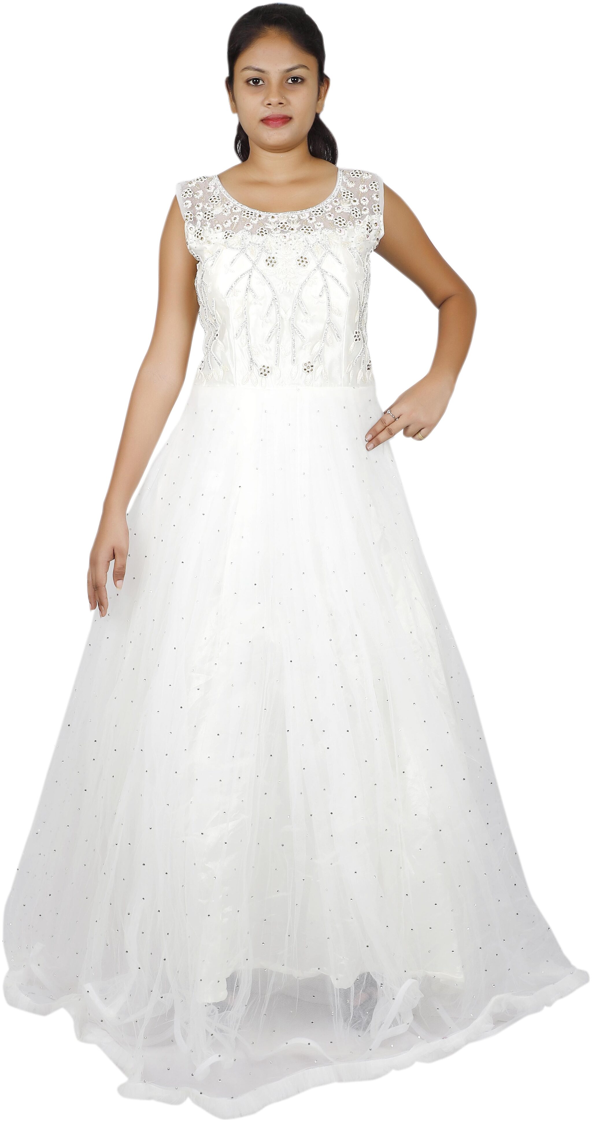 

PHB Wholesale Garments Net Regular fit Gown - White