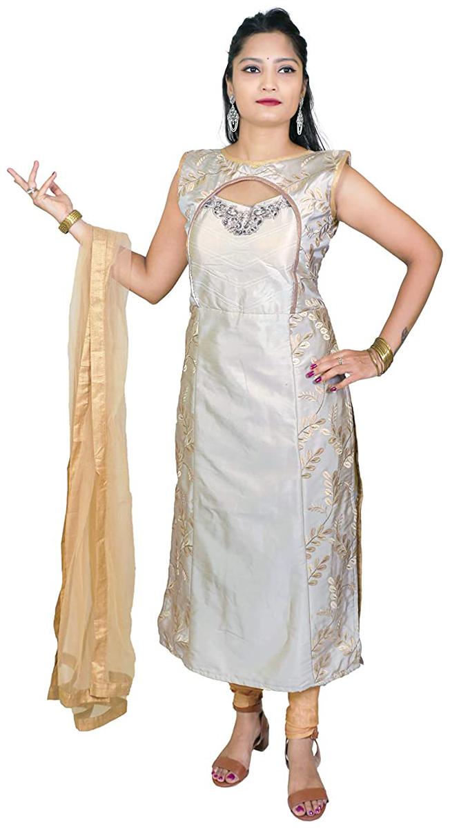 

PHB Wholesale Garments Silk Embroidered Grey Color Kurti Leggings With Dupatta
