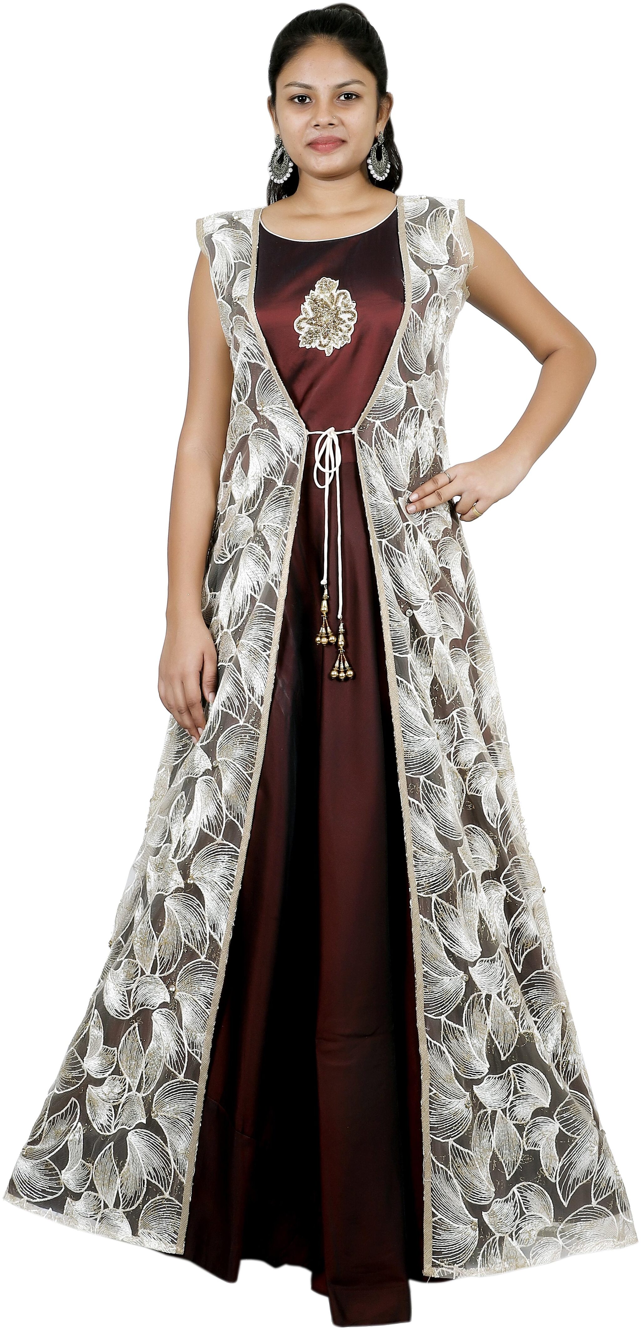 

PHB Wholesale Garments Net Regular fit Gown - Grey Maroon