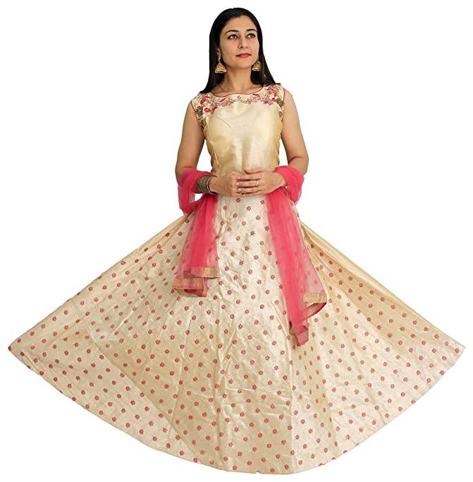

PHB Wholesale Garments Silk Blend Round Neck Embroidered Multi Color Gown With Bottom Dupatta