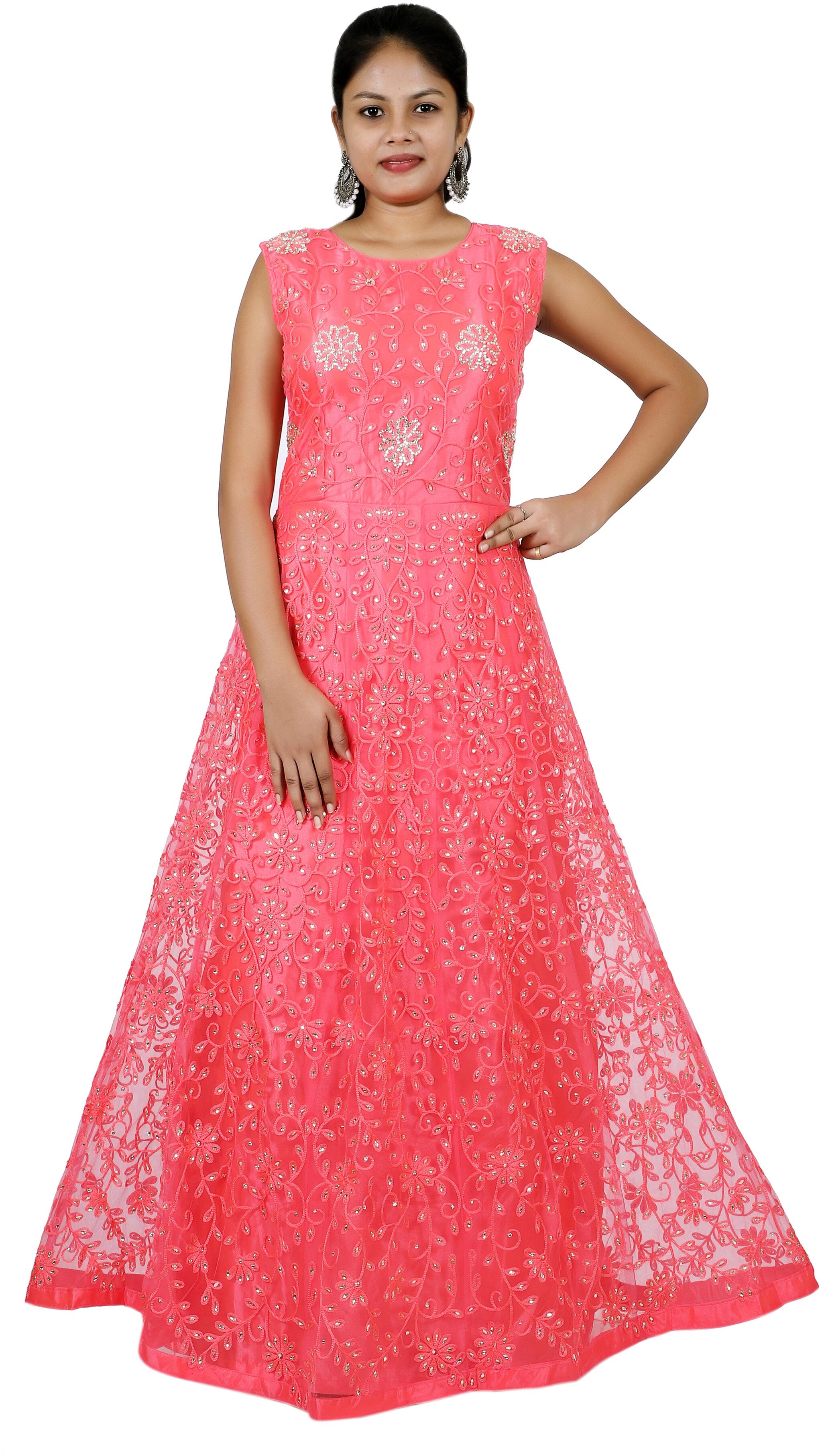 

PHB Wholesale Garments Net Regular fit Gown - Pink