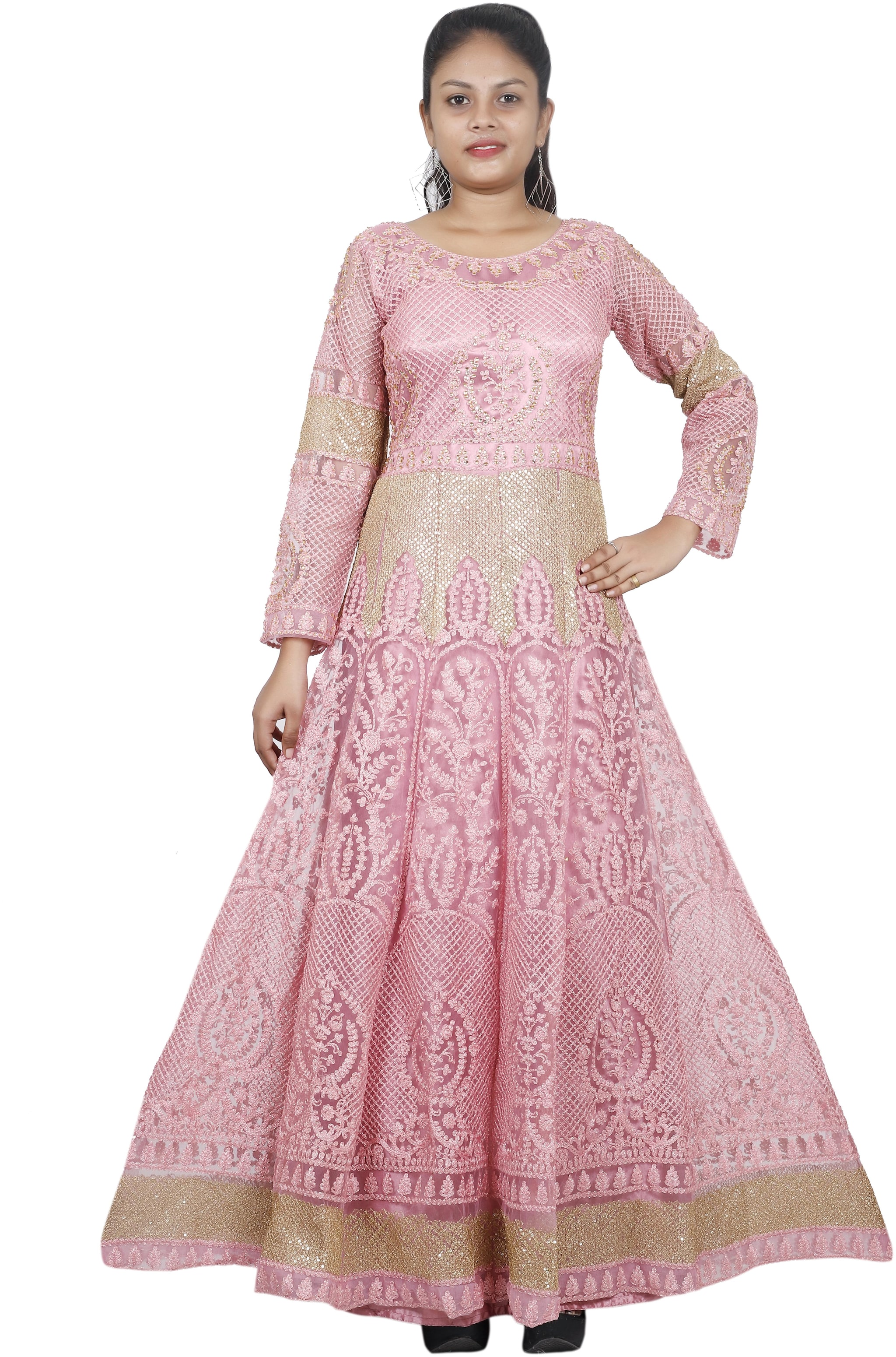 

PHB Wholesale Garments Net Regular fit Gown - Pink