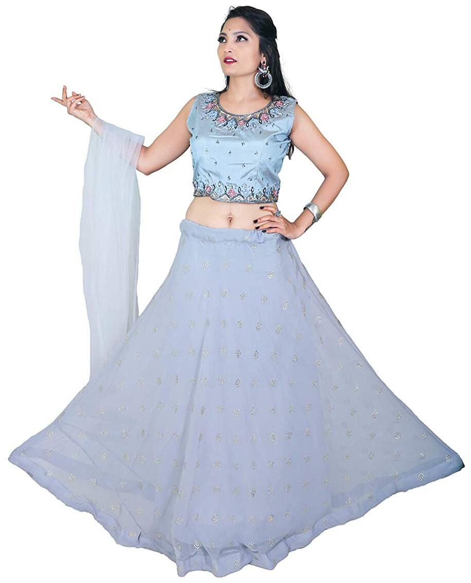 

PHB Wholesale Garments Silk Embroidered Grey Color Lehenga Choli with Dupatta