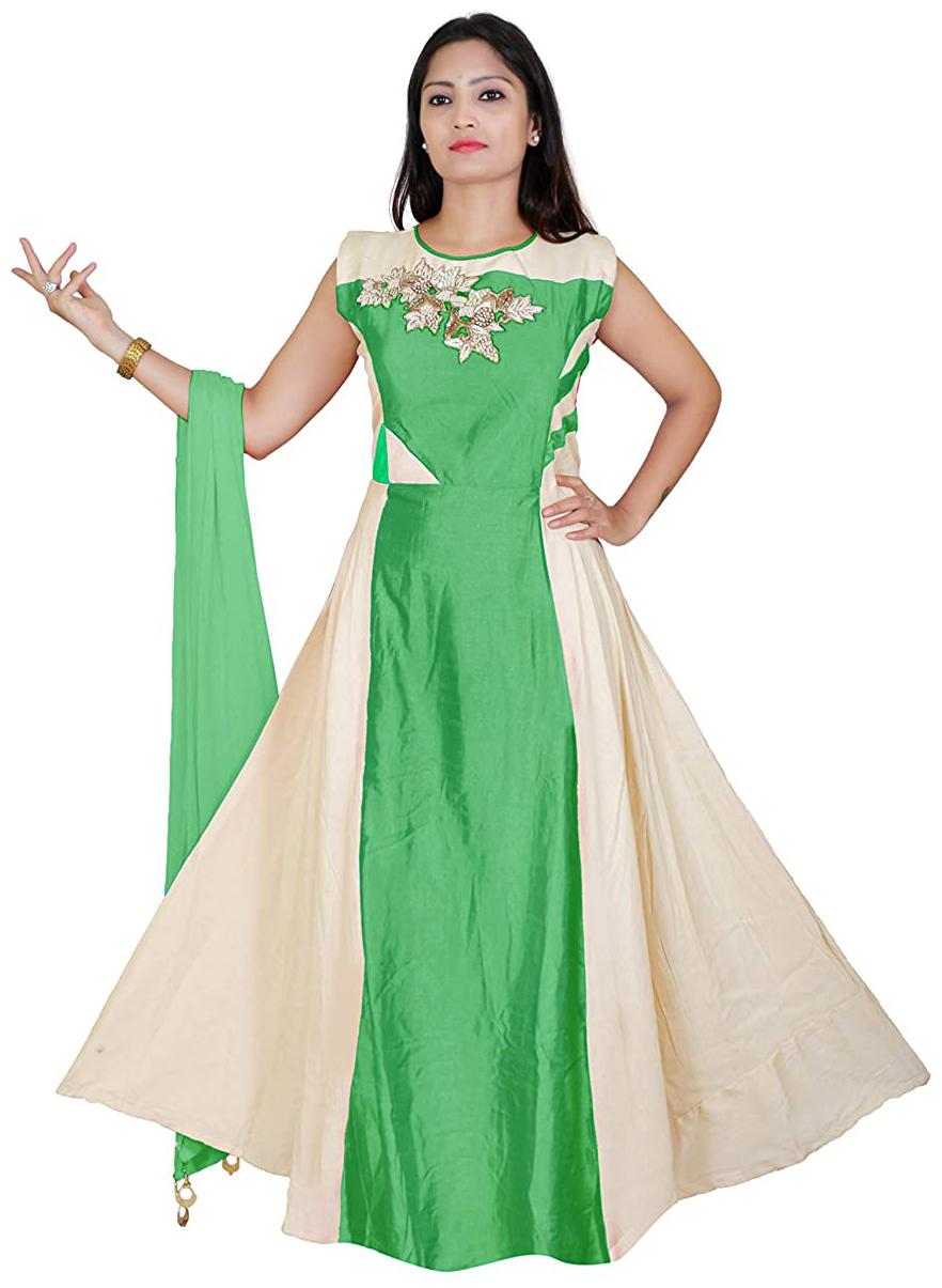 

PHB Wholesale Garments Silk Blend Round Neck Embroidered Green Color Gown With Bottom Dupatta