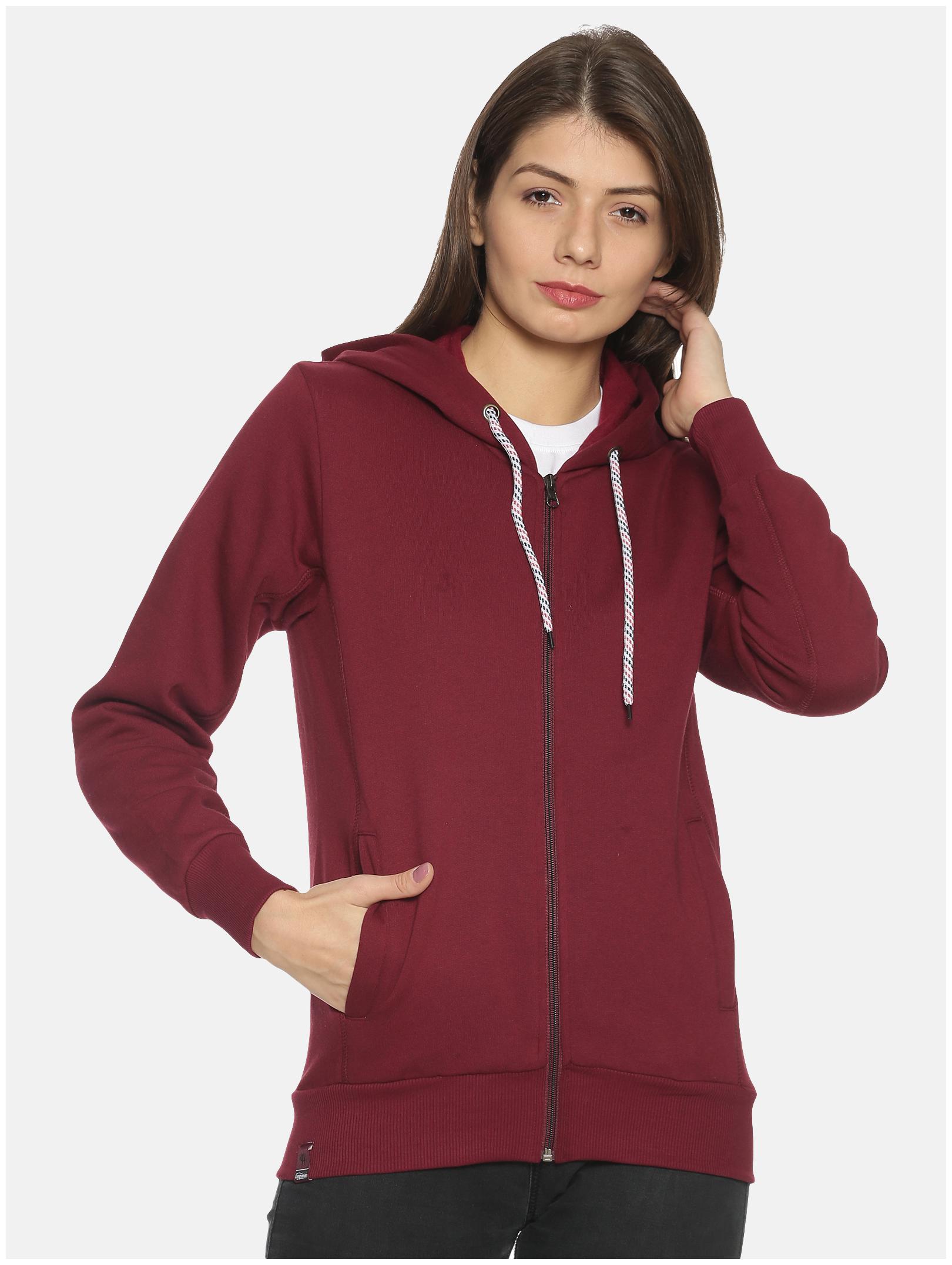 

PICOT Women Solid Hoodie - Maroon