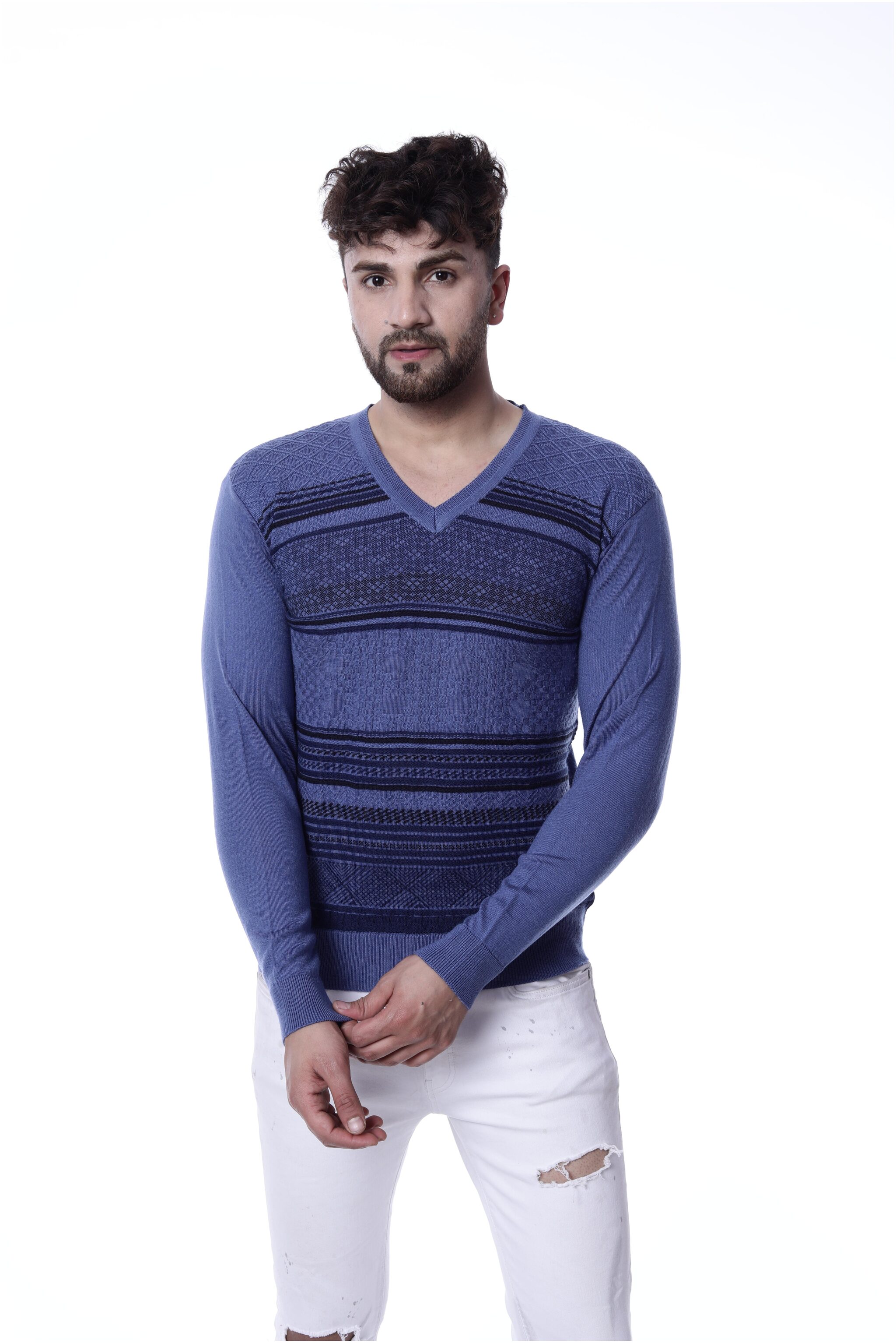 

PICOT Men Blue V neck Pullover