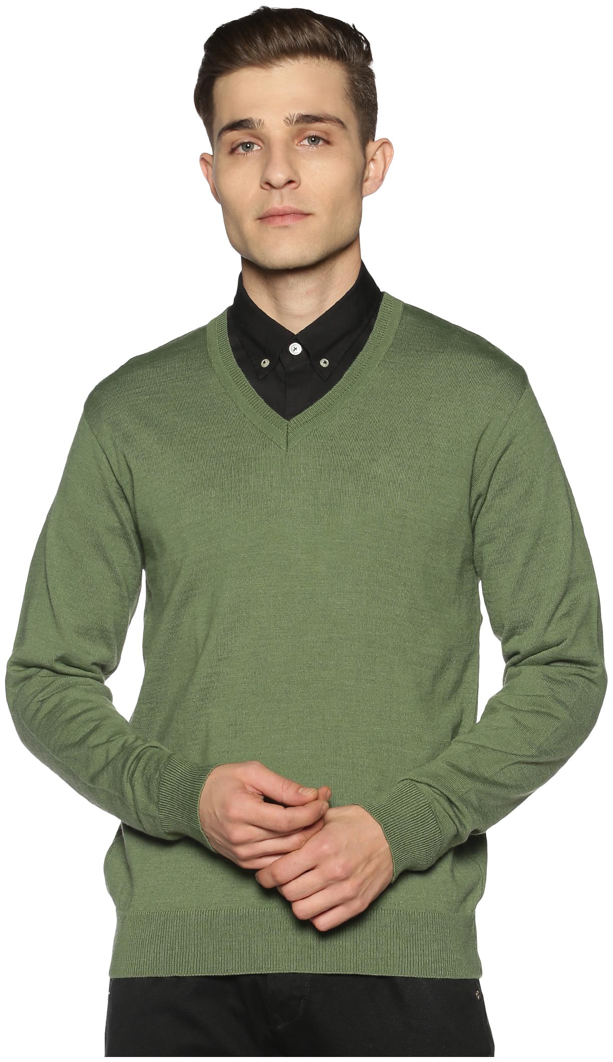 

PICOT Men Green V neck Pullover