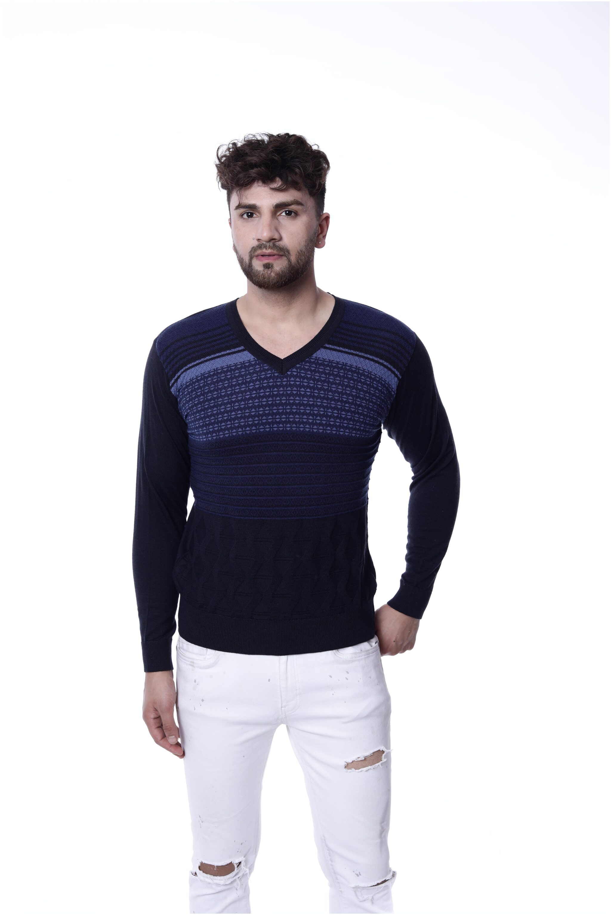 

PICOT Men Blue V neck Pullover