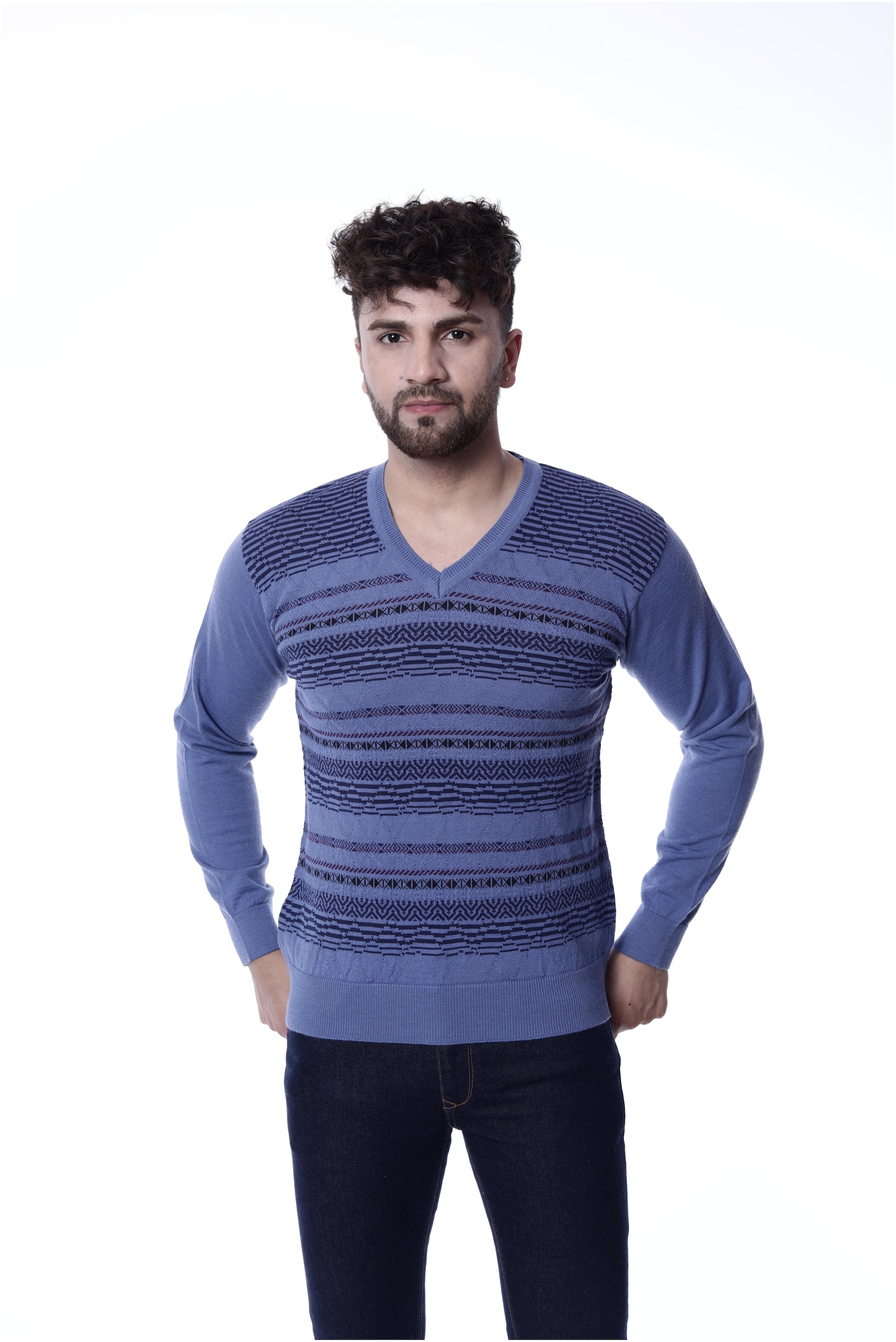 

PICOT Men Blue V neck Pullover