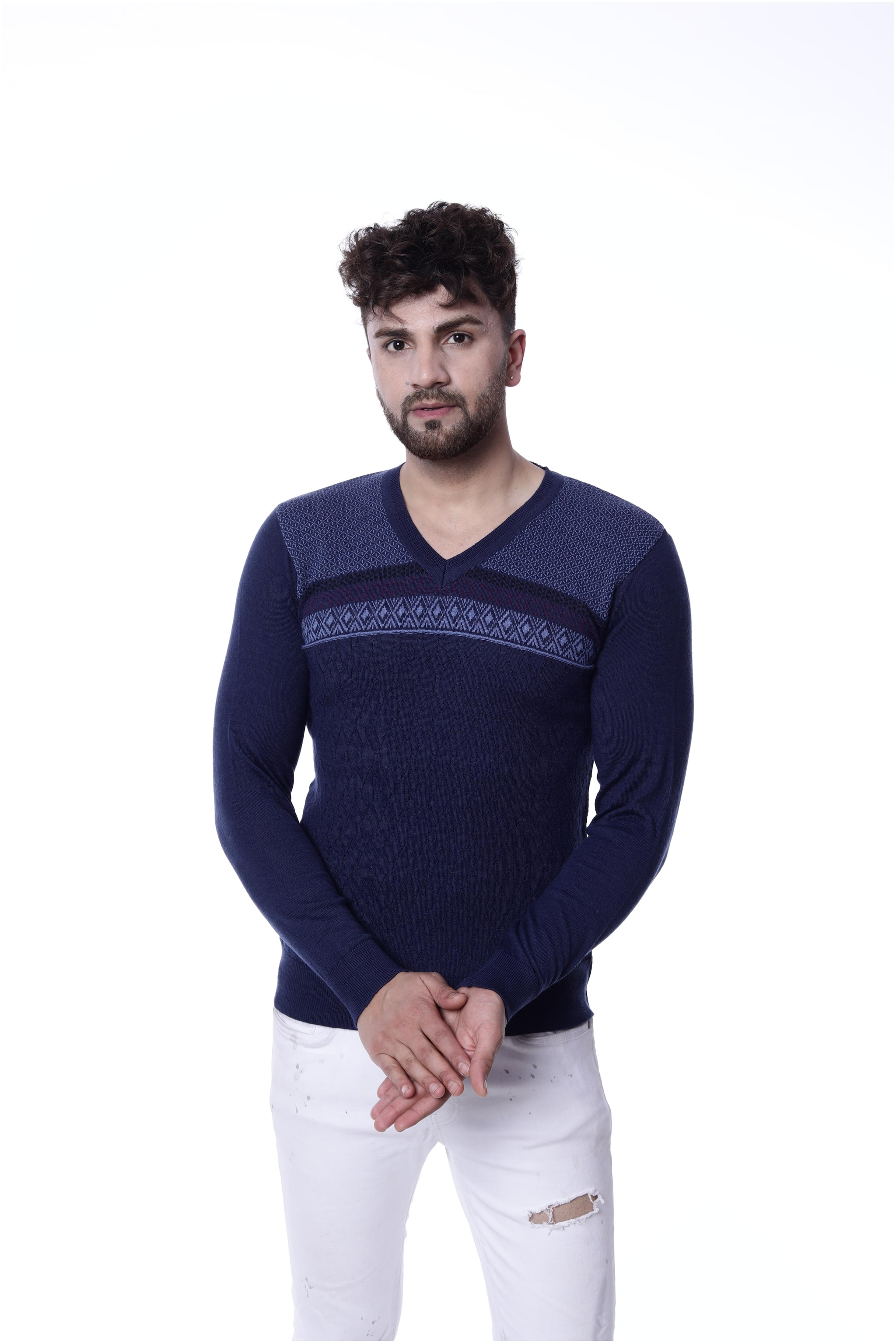 

PICOT Men Blue V neck Pullover