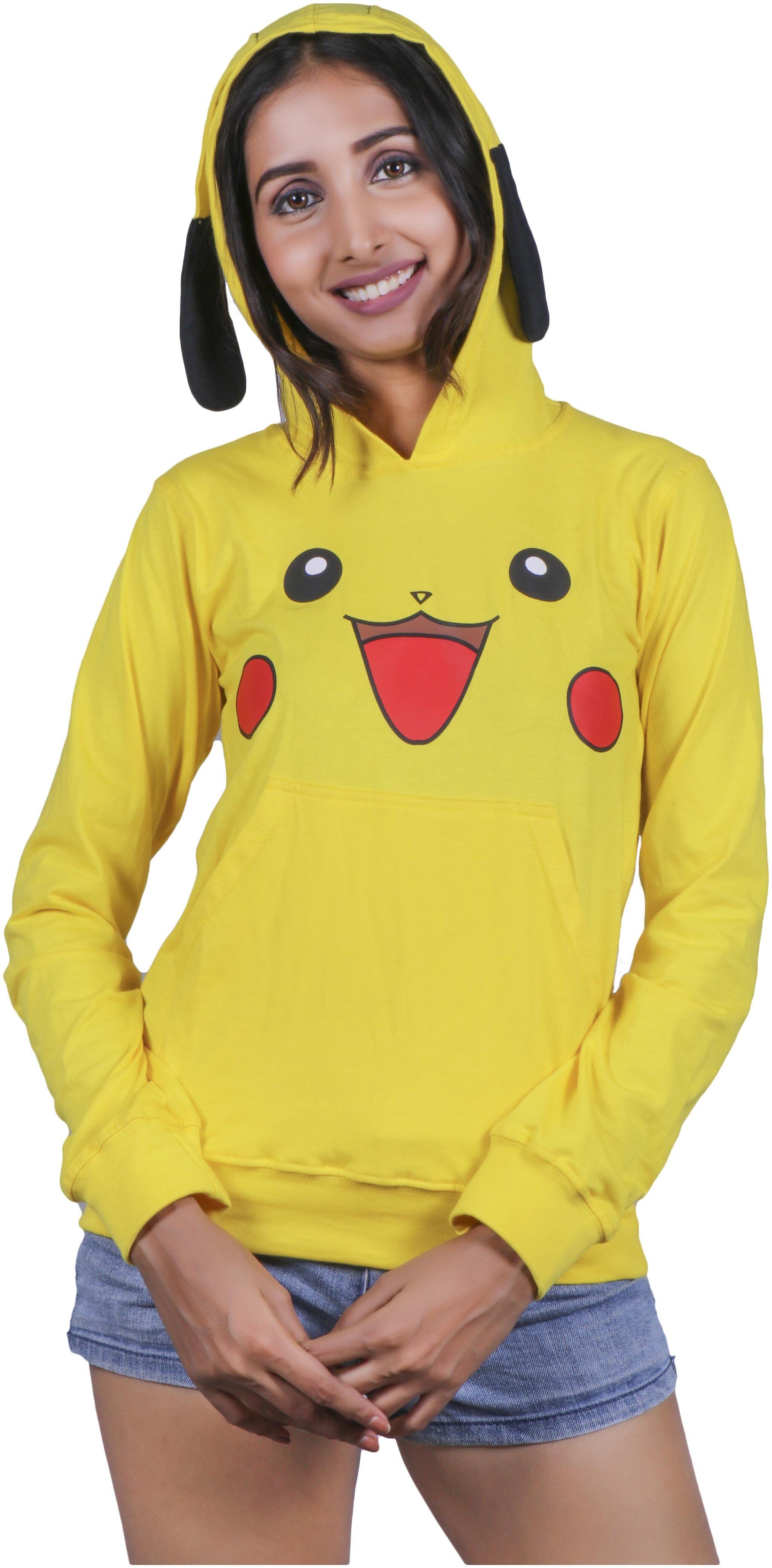 

indirage Women Yellow Regular fit Hooded Cotton T shirt