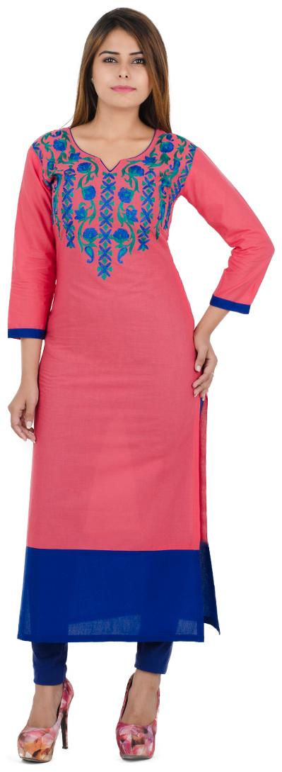 

Zoeyam s Women Pink Embroidered Straight Kurta