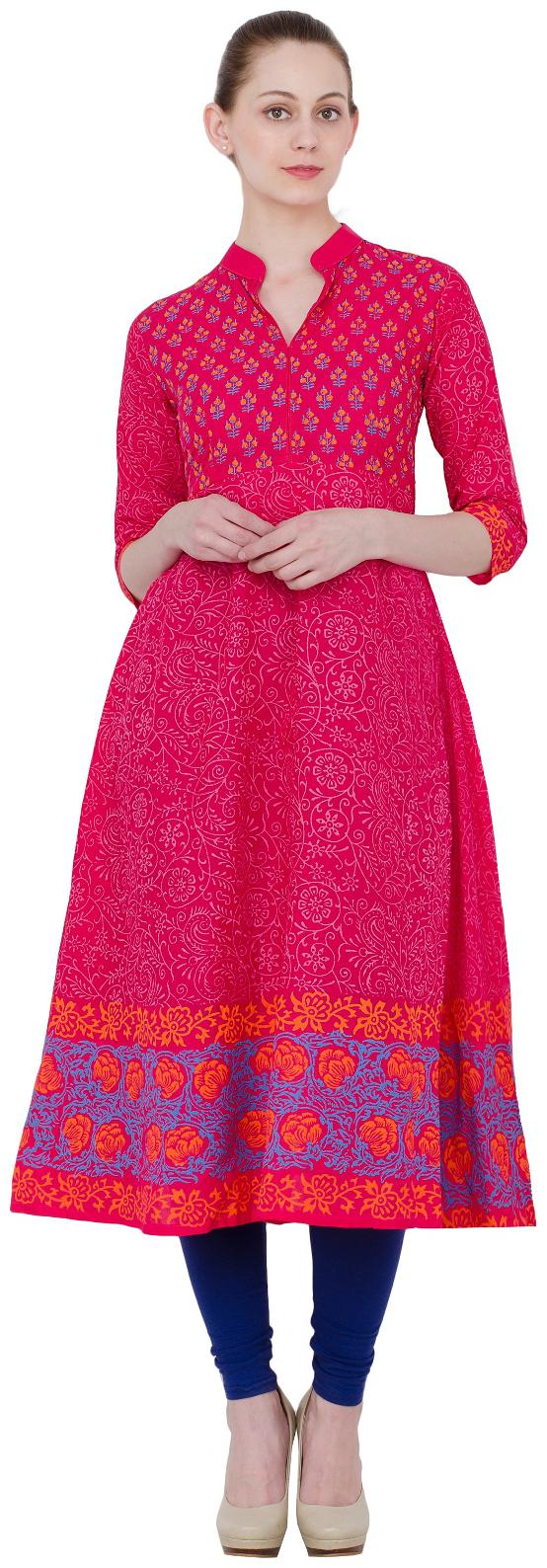 

Zoeyams Women Pink Printed Anarkali Kurta With Churidar