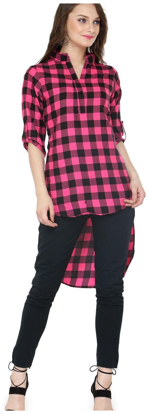 

Pink Check High Low Crepe
