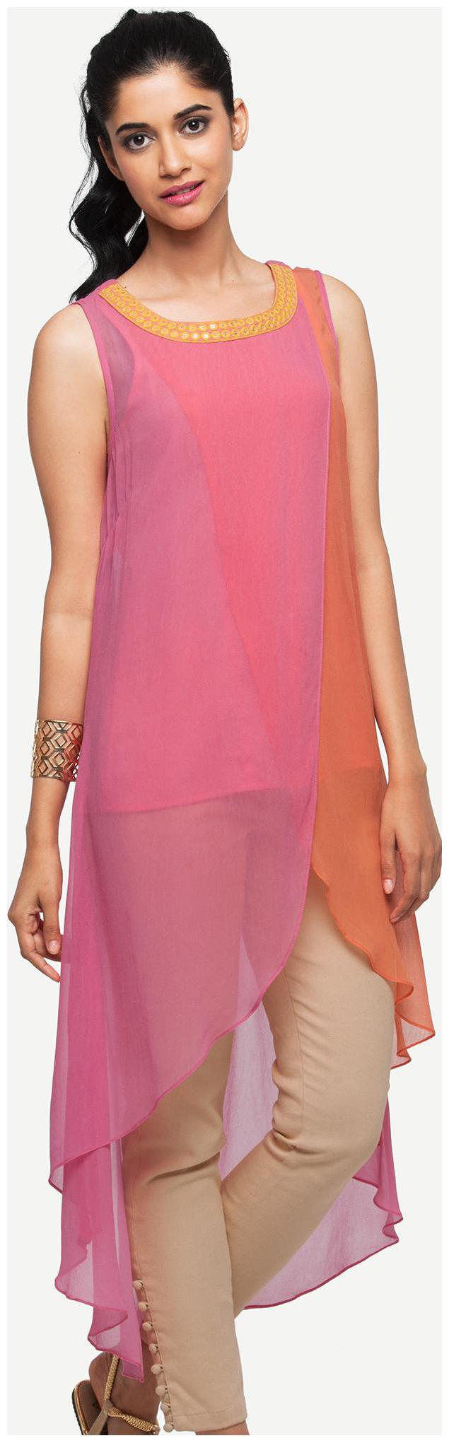 

NAARI Women Pink Embroidered Straight Kurta