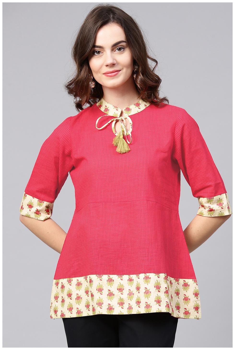 

AASI- HOUSE OF NAYO Women Printed A-line top - Pink